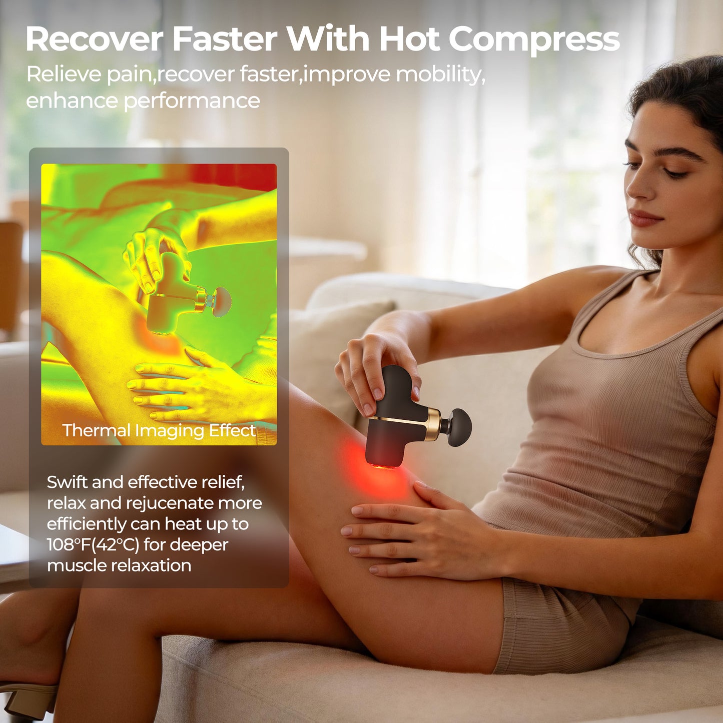 Morfone Mini Massage Gun with Red Light & Heat, Portable Deep Tissue Massager with 4 Heads for Home Office Travel, Black