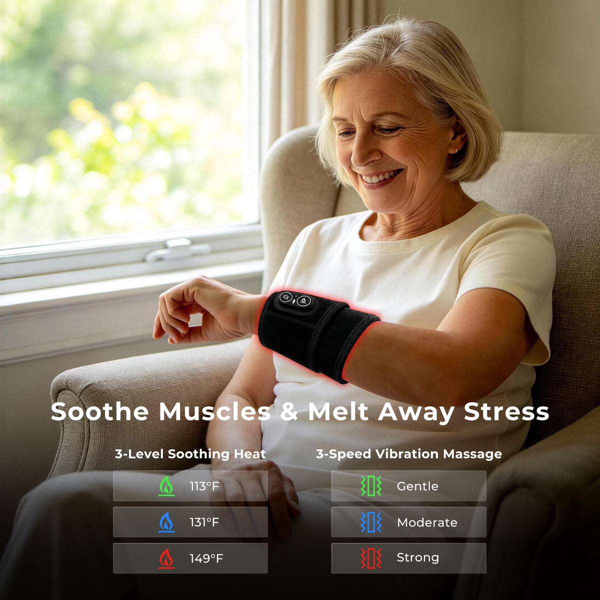 Morfone Red Light Wrist & Hand Wrap, Cordless Wrist Hand Massager with 3 Heat & 3 Vibration, Portable Heated Wrist Brace, Black