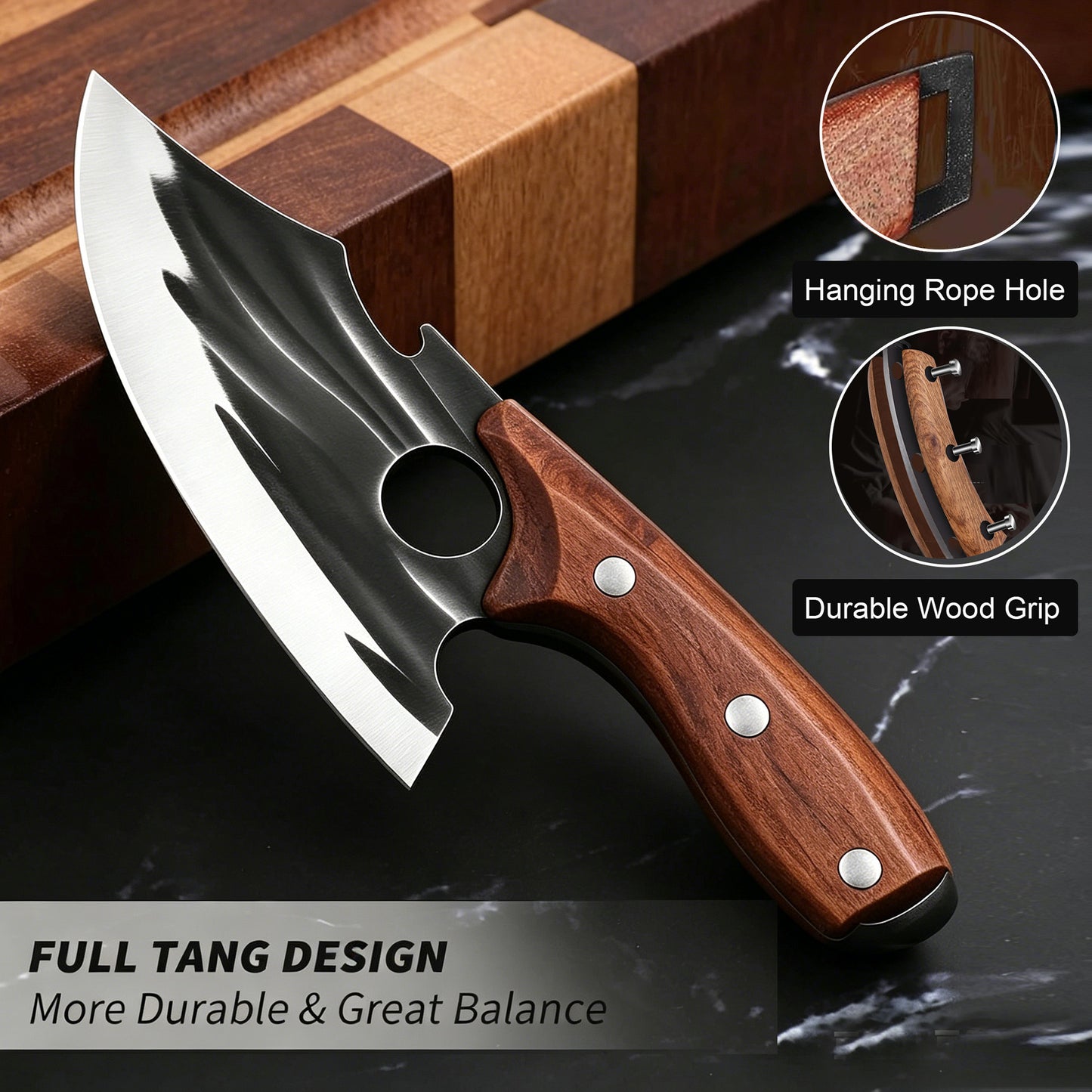 ACMETOP Chef Kitchen Knife, Viking Boning Knife for Meat Cutting, Hand Forged High Carbon Steel Cooking Cutting Knife for Home Camping BBQ