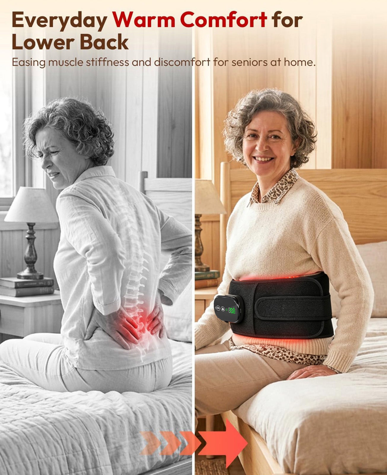 Morfone Cordless Heating Pad with Massager for Back, Portable Lower Back Massager with 3 Heat & 3 Vibration, Wearable Heat Belt Gift for Women Men