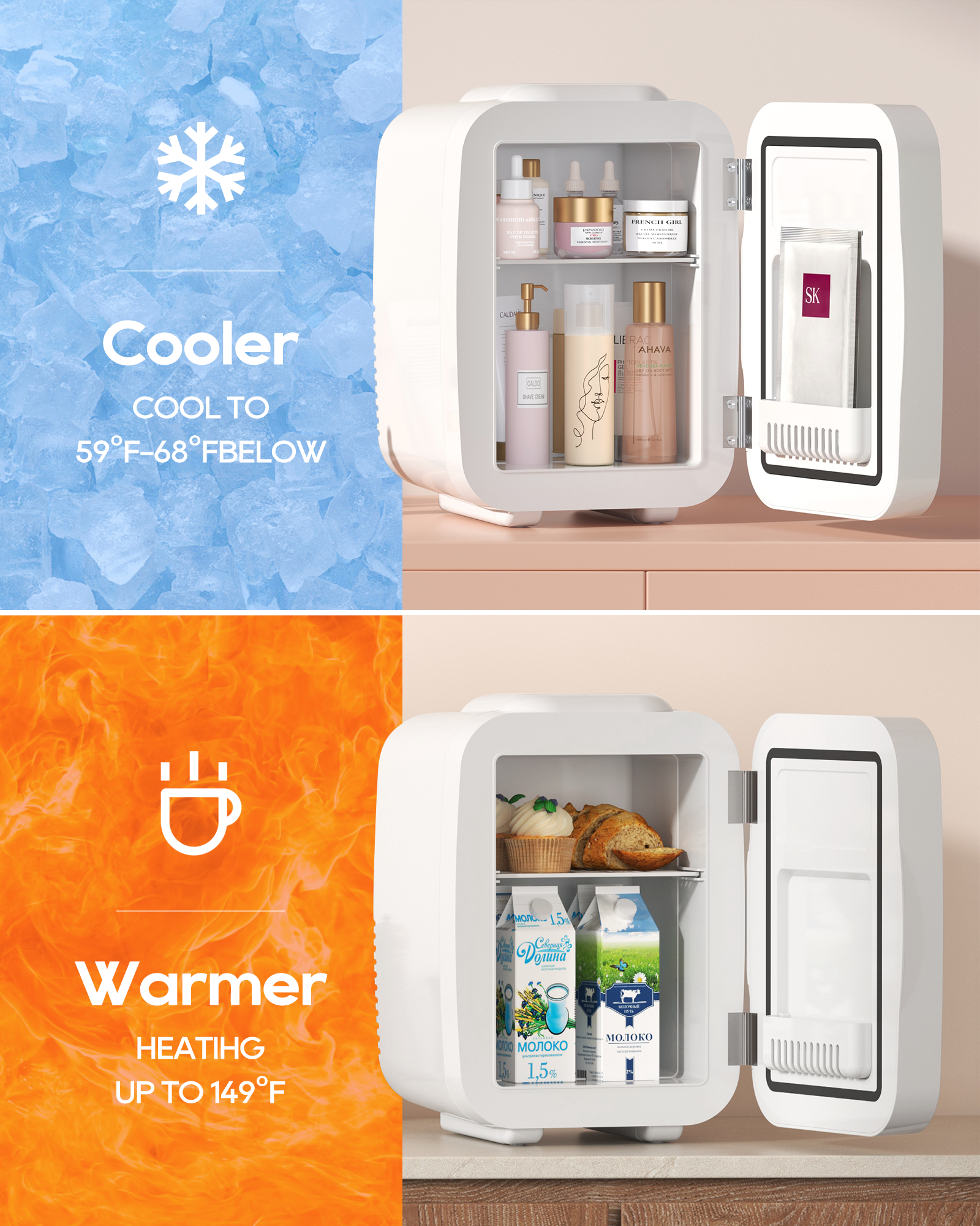 Skincare Fridge with Dimmable LED Mirror | 4L Cooler for Cosmetics & Beauty