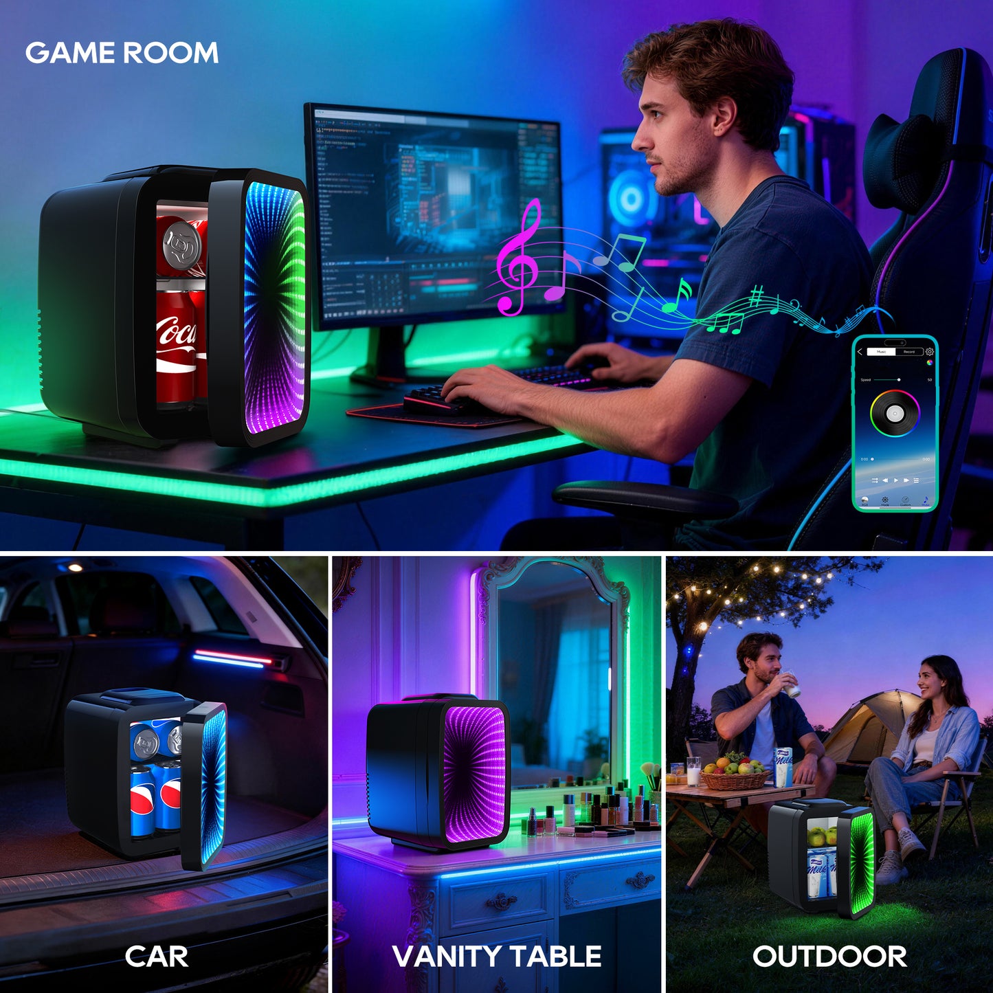 4L Mini Fridge with App-Controlled Gaming Light | Cooler & Warmer