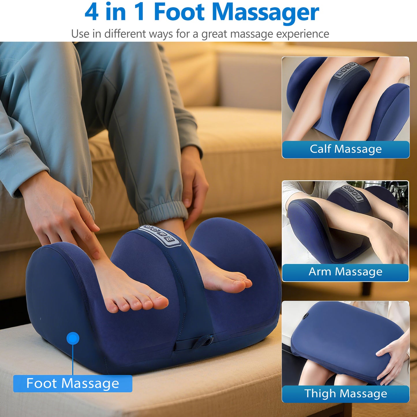 Morfone Shiatsu Foot Massager with Heat, Foot and Calf Massager with Massage Roller, Relaxing Gifts for Women Men Mom Dad Birthday Gift,Blue
