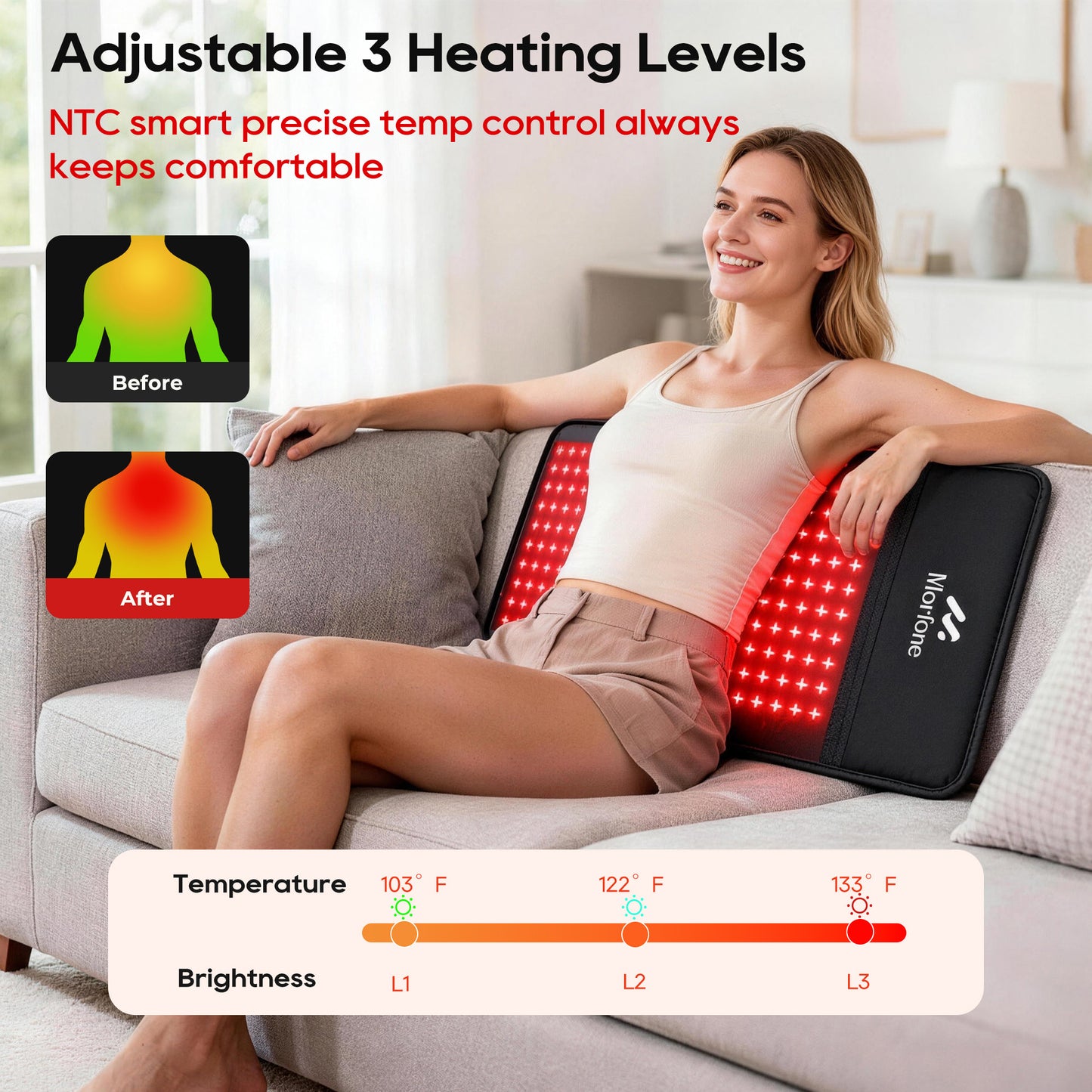 Morfone Red Light for Body, 10000mAh Cordless Portable Infrared Light Pad, 24" x 12" Red Light Mat with Timer, 660 & 850nm Infrared Heating Pad for Back Shoulder Knee Joint Waist