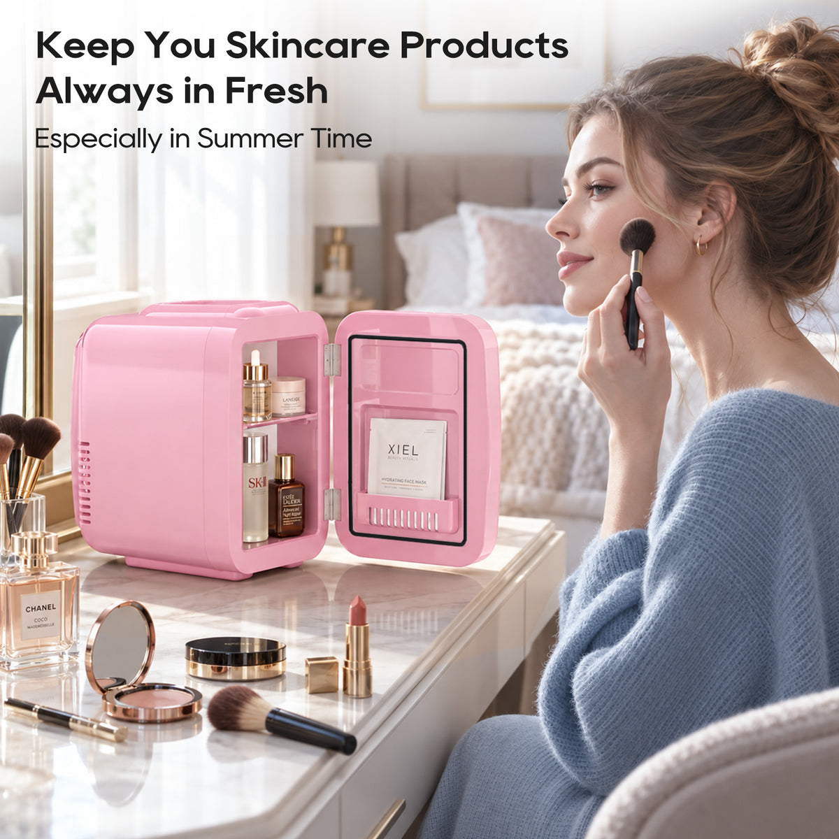 Mini Fridge for Bedroom, 4L/6 Can Small Refrigerator, Skincare Fridge for Drinks, Cosmetics, Beverage, Food, Pink