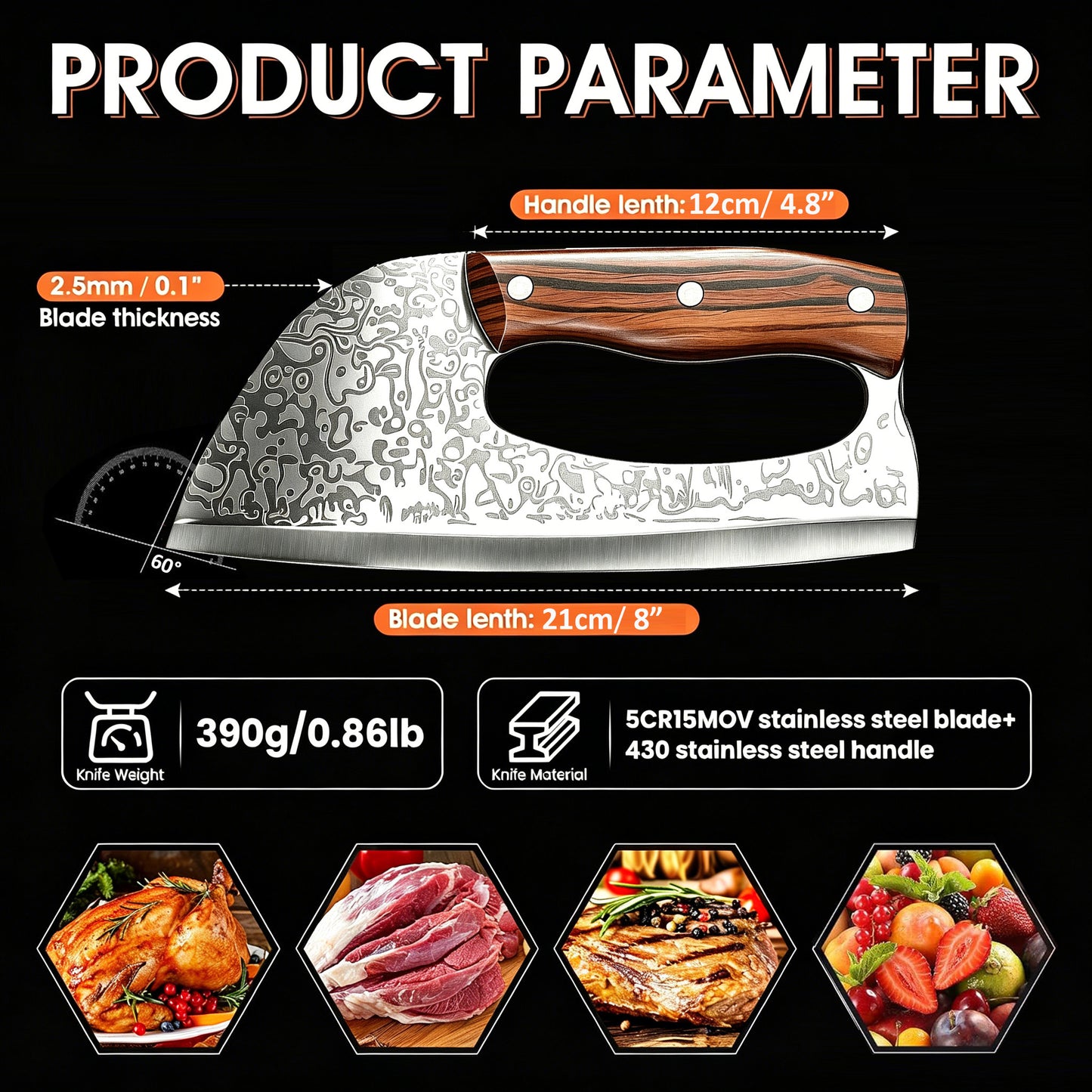 ACMETOP Kitchen Knife Meat Cleaver Knife Unique Effort Saving Chef Knife Professional Stainless Steel Butcher Knife for Meat Vegetable Father Mother Christmas Gift