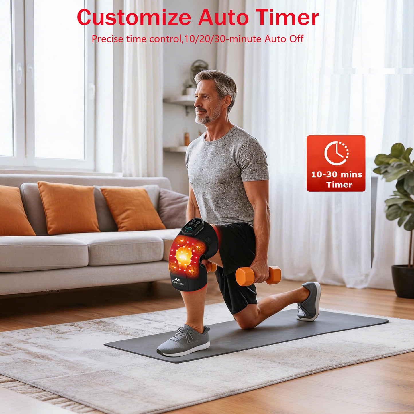 Morfone Cordless Red Light Knee Massager with 3 Heat & 3 Vibration, 660nm & 850nm Infrared Light Knee Brace with Timer，Ideal Gift for Women Man