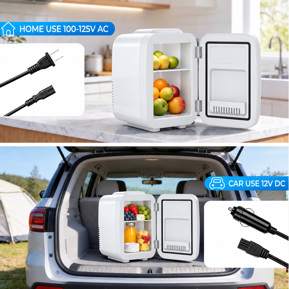 BEICHEN Mini Fridge, 4 Liter/6 Can Small Fridge for Bedroom, Car, Office, Brushed Finish, AC/DC