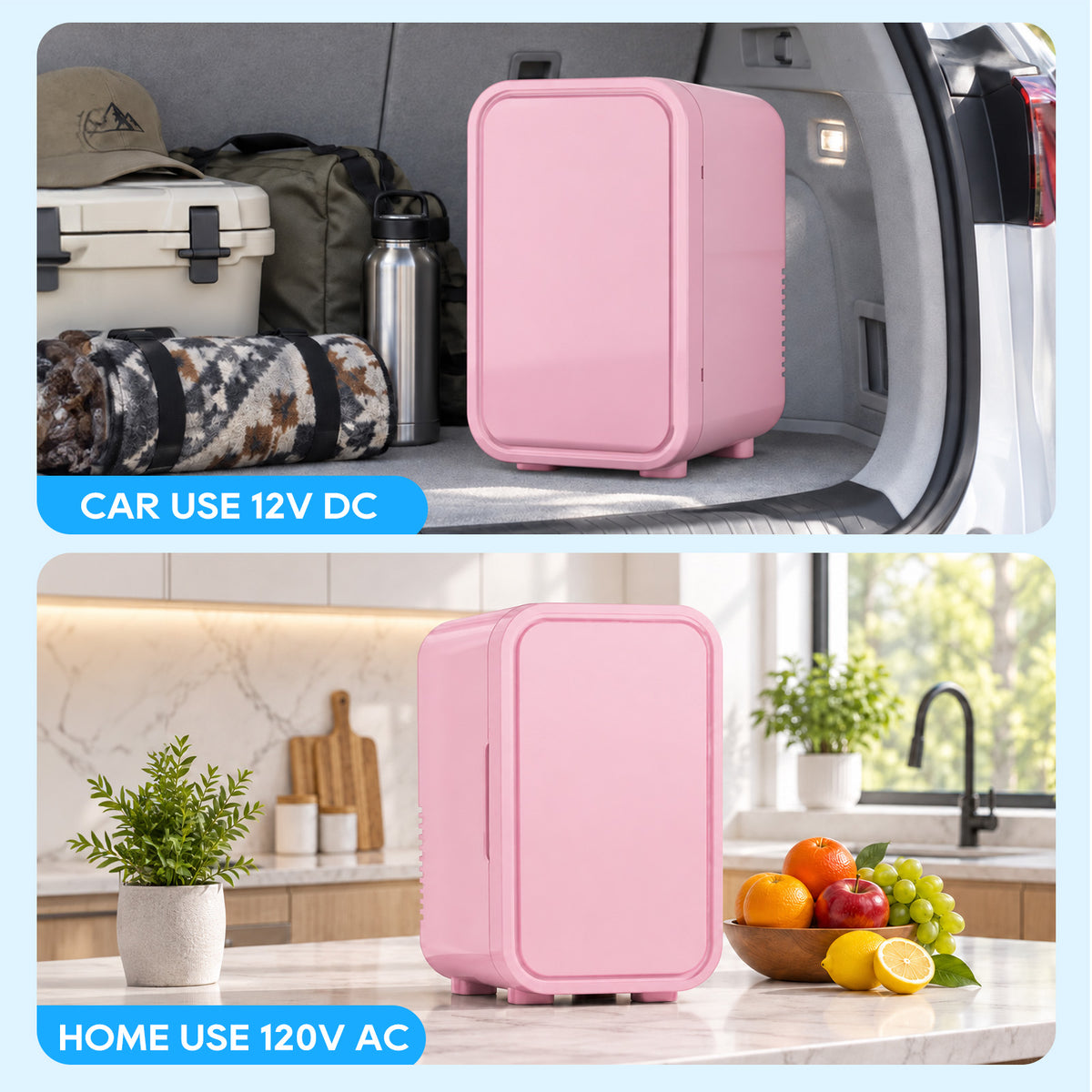 Mini Fridge, 6 Liter/8 Can Small Refrigerator, AC/DC Portable Skincare Fridge for Bedroom, Dorm, Office, Car, Pink