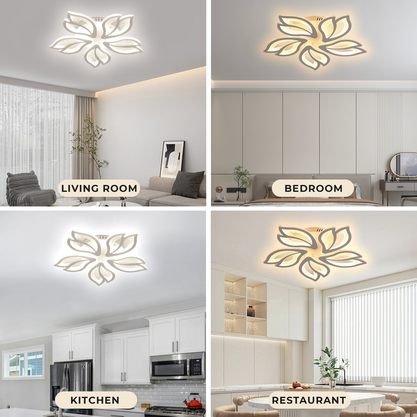 Anoak Ceiling Light,Dimmable Modern LED Ceiling Light with Remote, 23.6" 5-Petal Flower Light Fixtures for Living Room, Dining Room, Bedroom, Kitchen