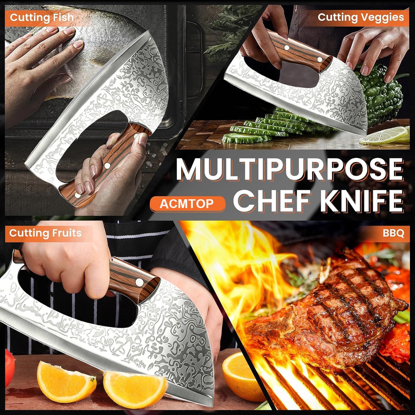 ACMETOP Kitchen Knife Meat Cleaver Knife Unique Effort Saving Chef Knife Professional Stainless Steel Butcher Knife for Meat Vegetable Father Mother Christmas Gift