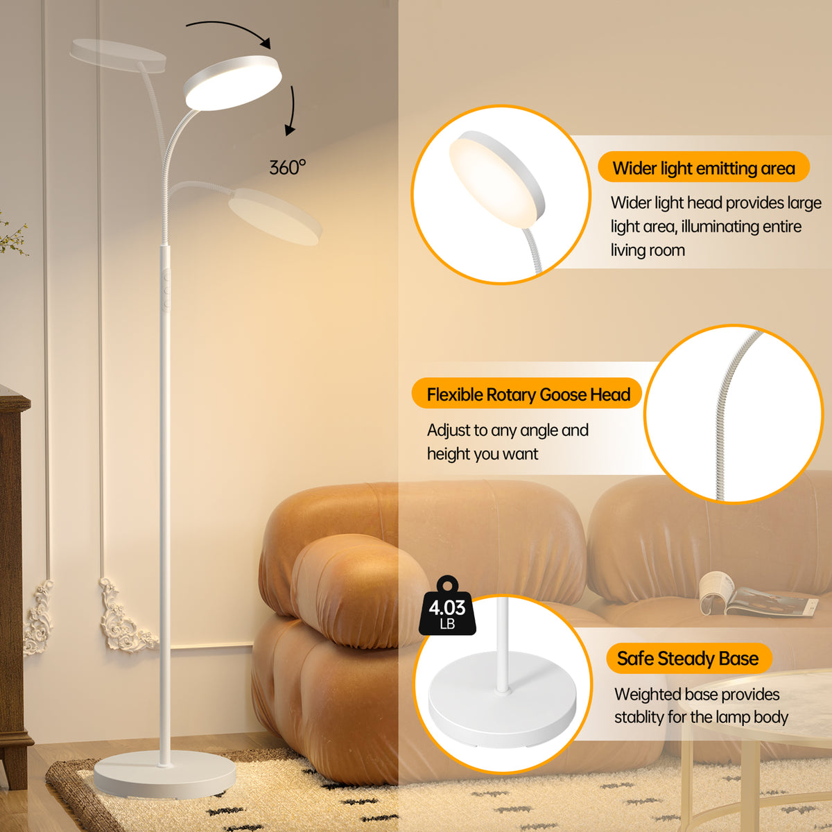 Morfone Happy Light Therapy Lamp,11000 Lux Sunlight Lamp with Remote Control, UV-Free LED