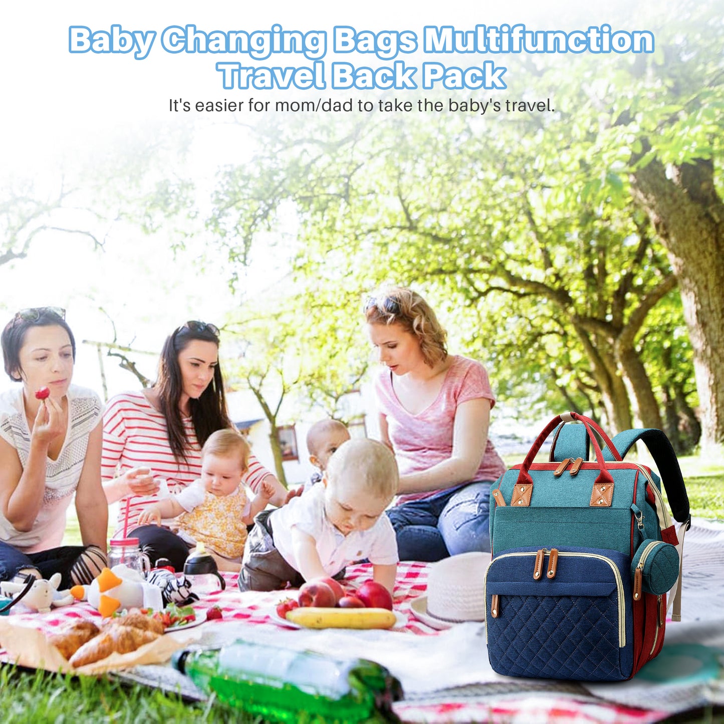 Morfone Baby Diaper Bag Backpack, Multifunction Waterproof Baby Bag with USB Charging Port, Stroller Straps & Pacifier Case Unisex, Colorful