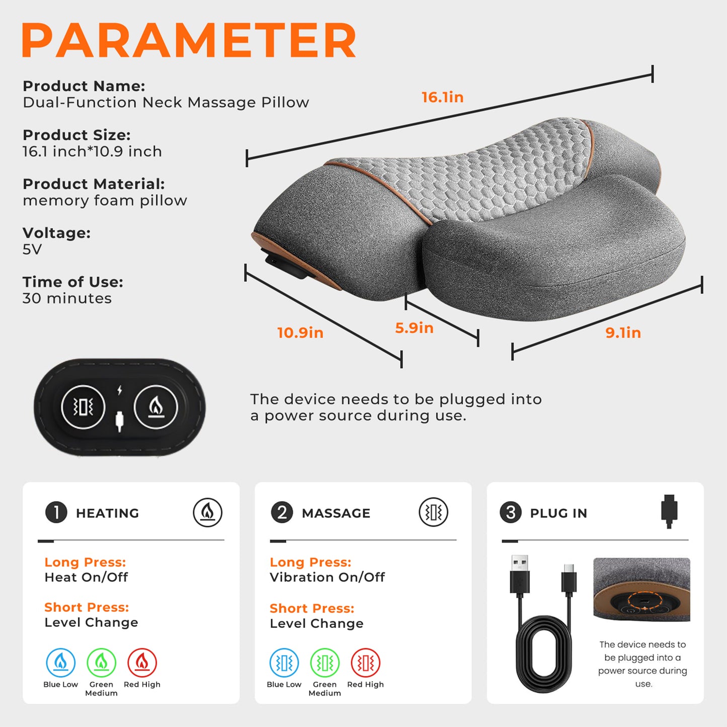 Morfone Neck Massager with Heat and Vibration, Ergonomic Neck Support Massager Pillow for Neck Relaxation, Deep Tissue Massager for Bed, Chair, Office, Home Use