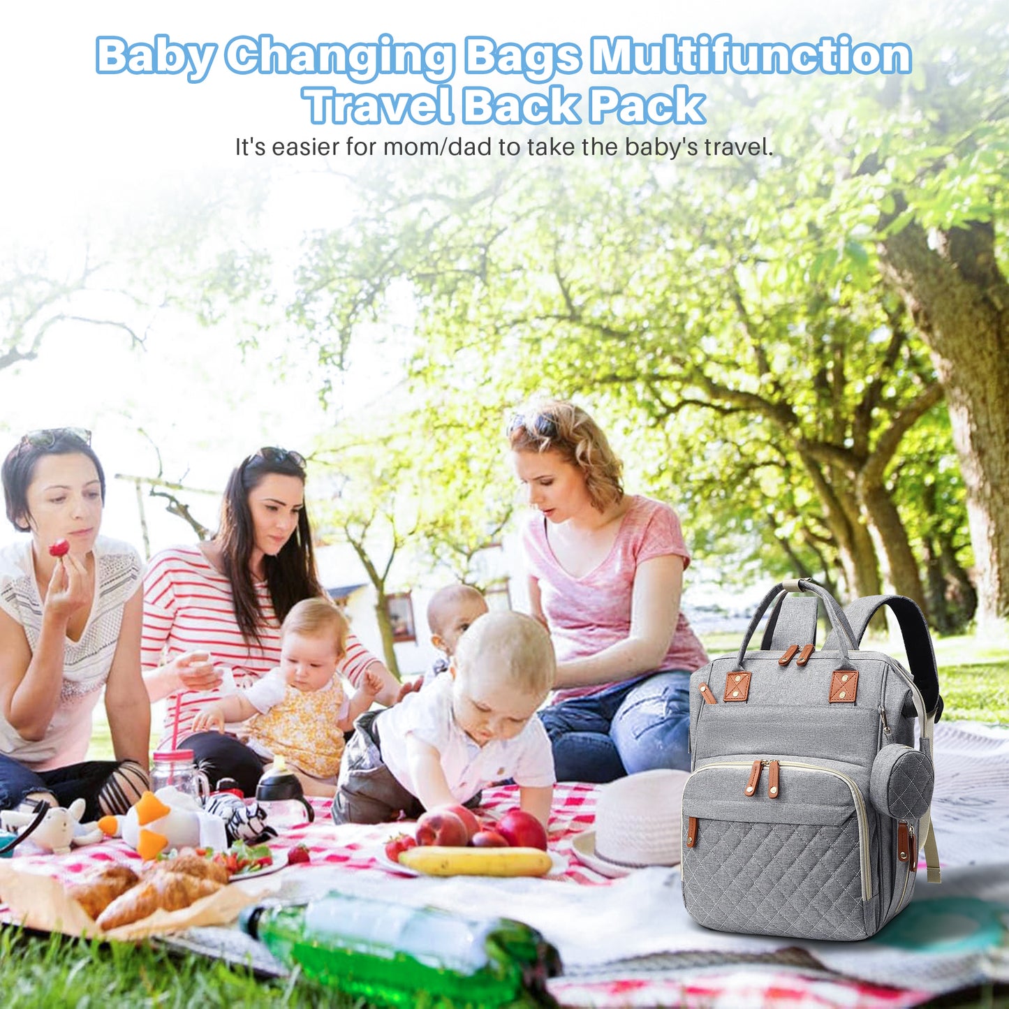 Morfone Baby Diaper Bag Backpack, Multifunction Waterproof Baby Bag with USB Charging Port, Stroller Straps & Pacifier Case Unisex, Gray