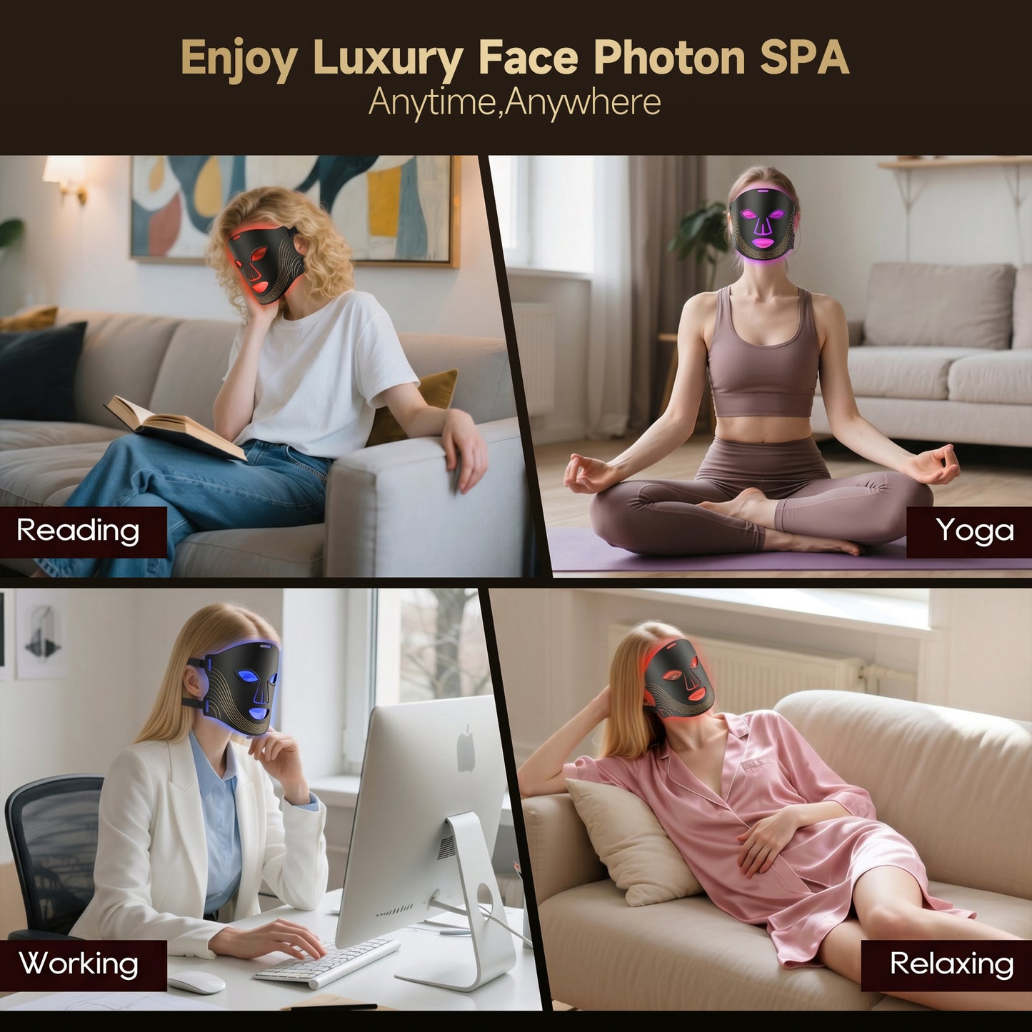 Morfone Red Light Therapy Mask for Face, 4 Modes Led Face Mask, 850NM Infrared & Red Light Mask at Home, Travel (Black)