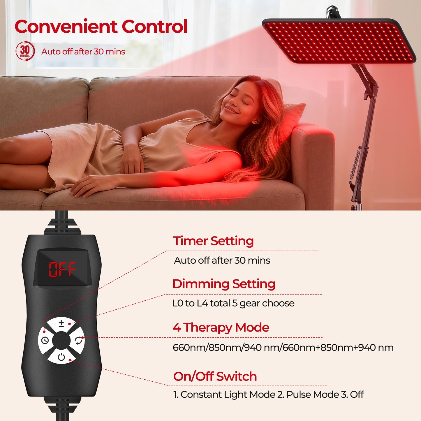 Morfone Red Light Lamp for Body Face,660nm 850nm 940nm Infrared Light device with Large Panel and Adjustable Stand, Gift for Women Mom Men, Black