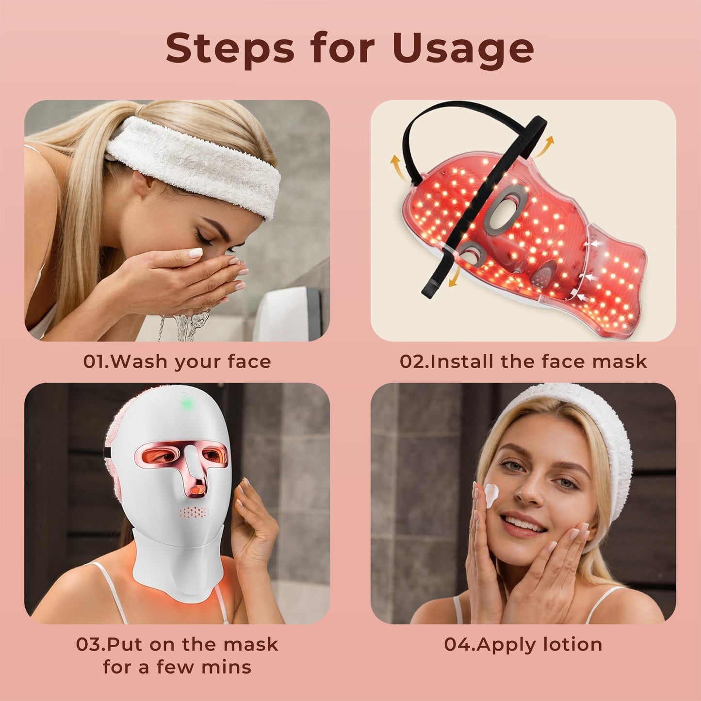 Morfone Red Light Therapy for Face & Neck, 7-in-1LED Face Mask with 850nm & 660nm NIR, Cordless Infrared Lights Masks for Home Working Travel Yoga Sleep