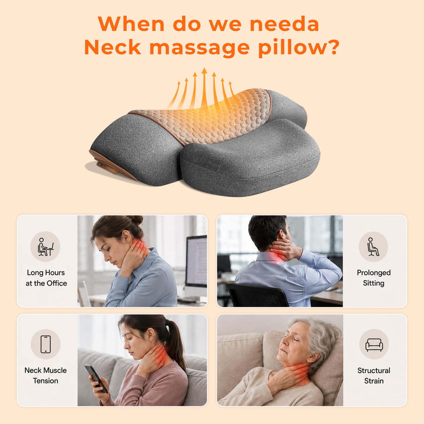 Morfone Neck Massager with Heat and Vibration, Ergonomic Neck Support Massager Pillow for Neck Relaxation, Deep Tissue Massager for Bed, Chair, Office, Home Use