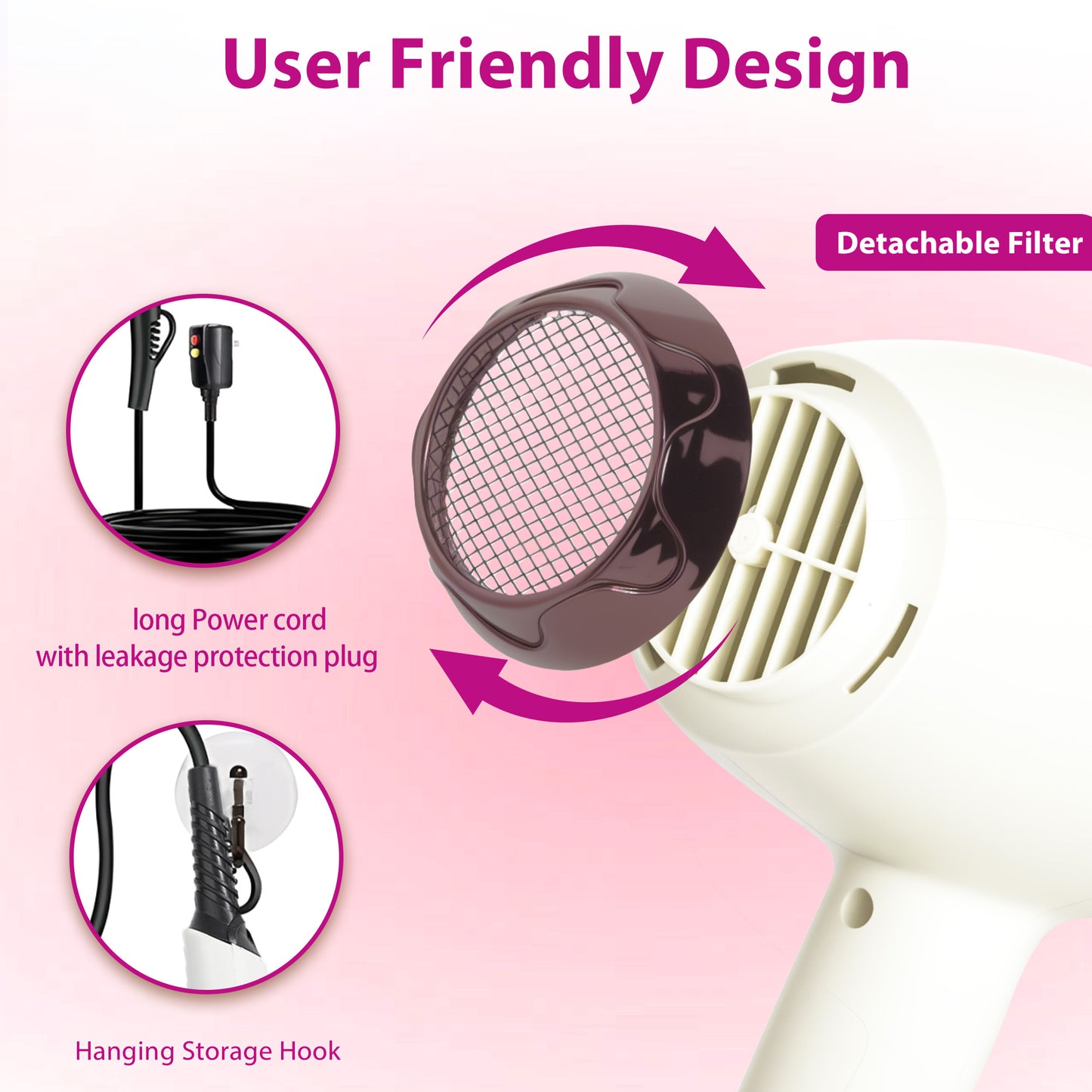 Morfone Hair Dryer, Professional Negative Ionic Thermo-Control Blow Dryer with Hair Diffuser & Nozzle, White