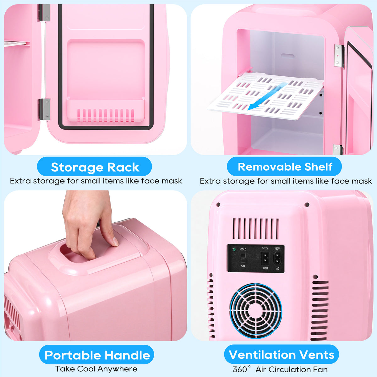 BEICHEN Mini Fridge, 6 Liter/8 Can Small Fridge, AC/DC Portable Skincare Fridge, Cooler and Warmer Refrigerators