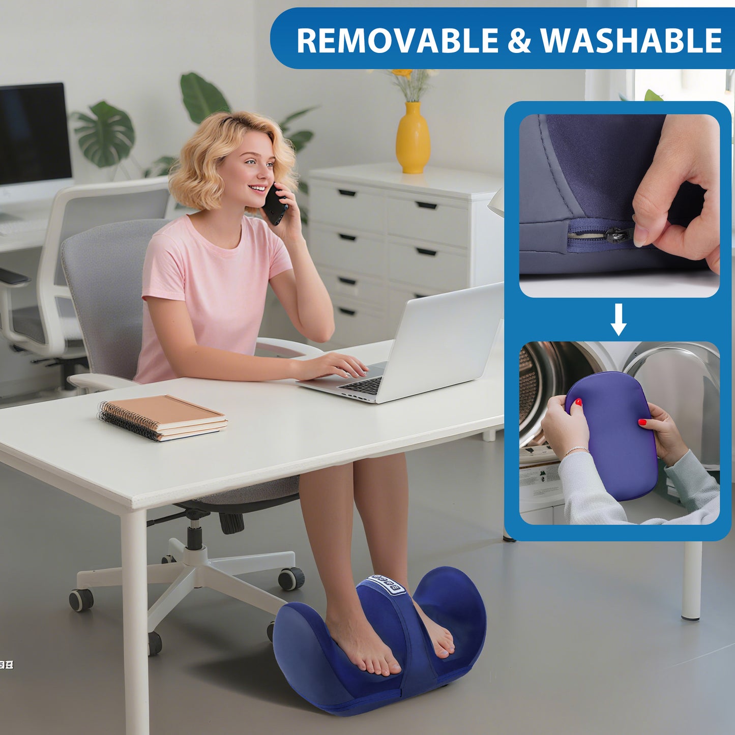 Morfone Shiatsu Foot Massager with Heat, Foot and Calf Massager with Massage Roller, Relaxing Gifts for Women Men Mom Dad Birthday Gift,Blue