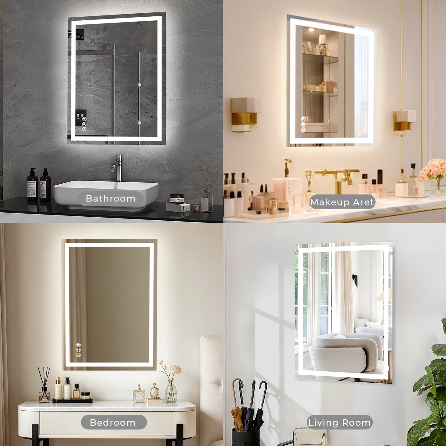Anoak LED Bathroom Mirror, 24"x 32" Lighted Anti-fog LED Bathroom Vanity Mirror with Dual Light Source, 3 Color Lights, Horizontal & Vertical