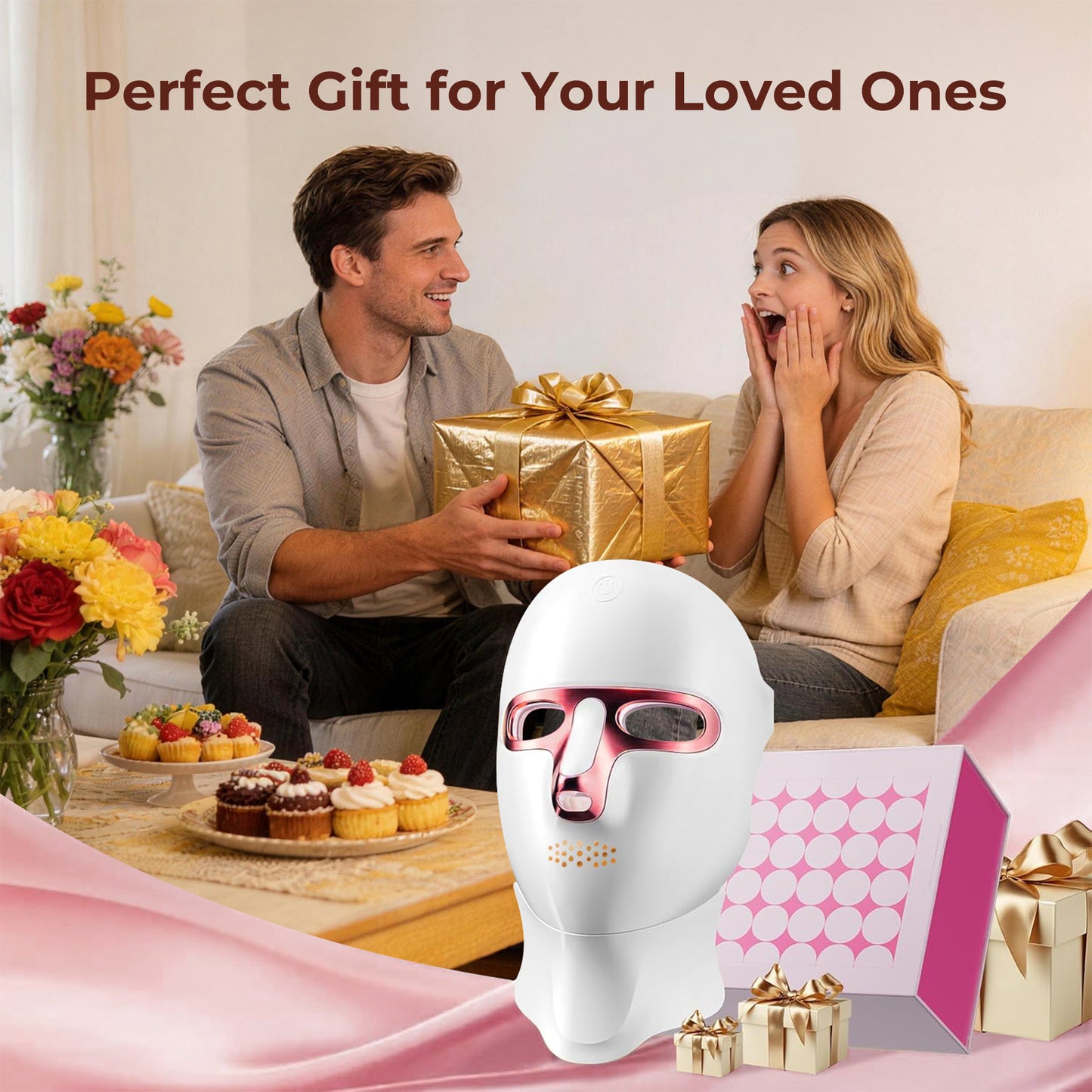 Morfone Red Light Therapy for Face & Neck, 7-in-1LED Face Mask with 850nm & 660nm NIR, Cordless Infrared Lights Masks for Home Working Travel Yoga Sleep
