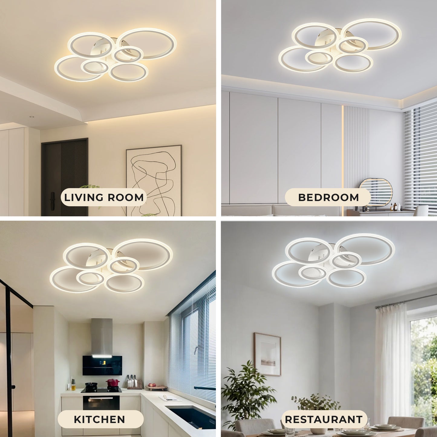 Anoak Ceiling Light, Dimmable Modern LED Ceiling Light with Remote Control, 30.7" 6-Ring Light Fixture for Living Room, Dining Room, Bedroom, Kitchen