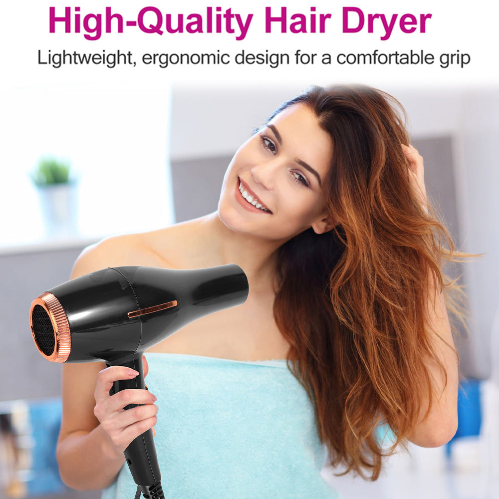 Morfone Hair Dryer, Professional Negative Ionic Thermo-Control Blow Dryer with Hair Diffuser & Nozzle, Black