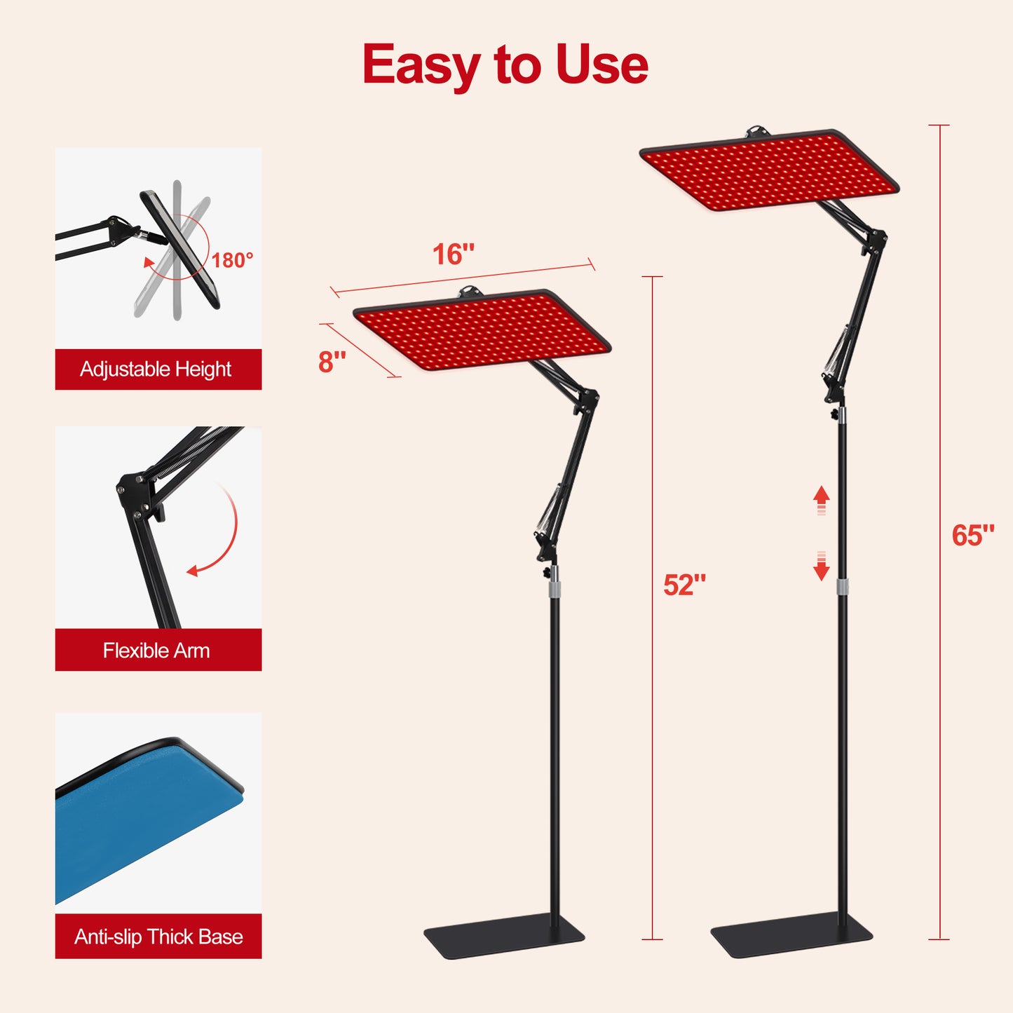 Morfone Red Light Lamp for Body Face,660nm 850nm 940nm Infrared Light device with Large Panel and Adjustable Stand, Gift for Women Mom Men, Black
