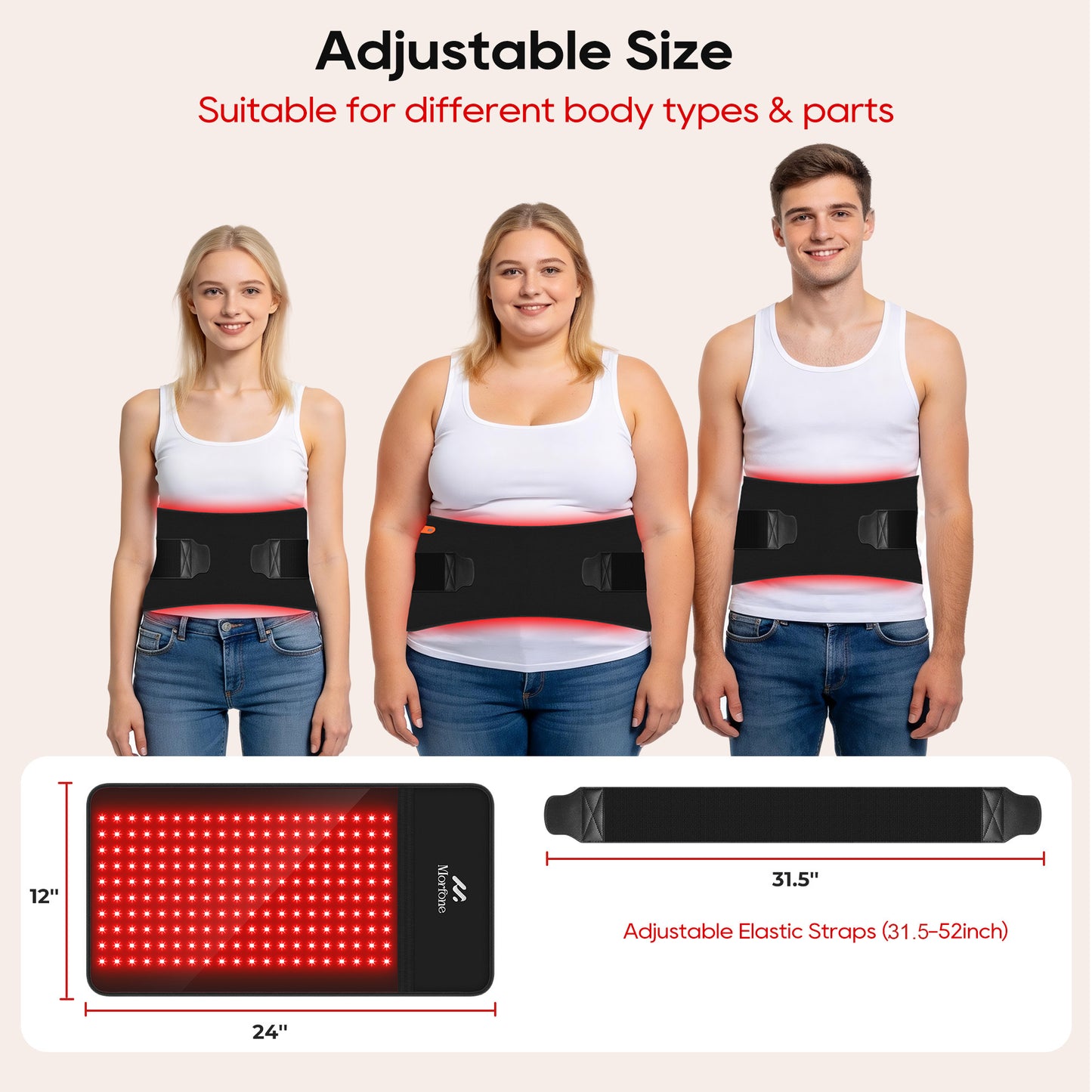 Morfone Red Light for Body, 10000mAh Cordless Portable Infrared Light Pad, 24" x 12" Red Light Mat with Timer, 660 & 850nm Infrared Heating Pad for Back Shoulder Knee Joint Waist