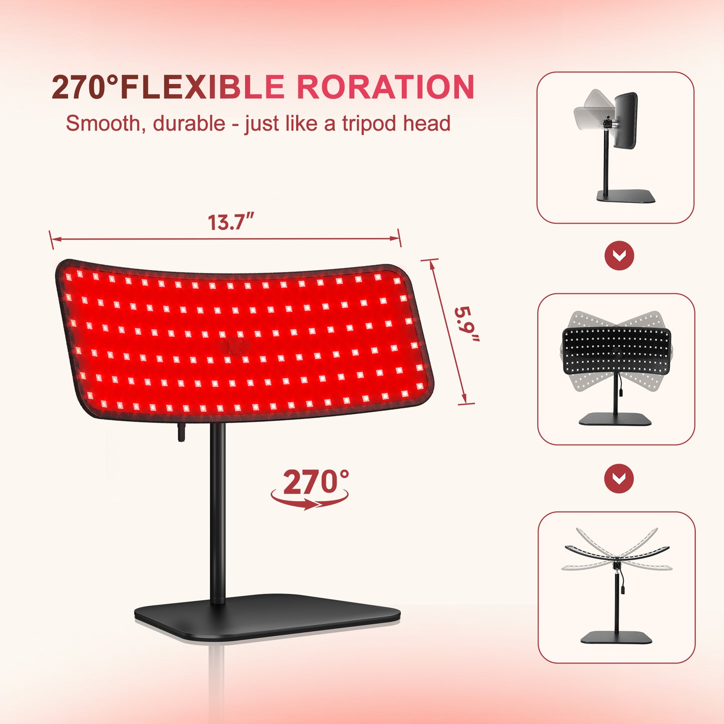 Morfone Red Light Lamp for Body and Face, Tri-Wavelength Red Light Panel with 660nm 850nm 940nm, Near Infrared Light Device with 270° Adjustable Stand for Home Office Travel Use
