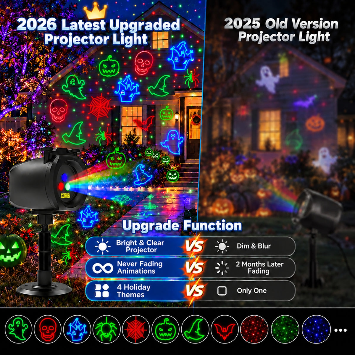 Morfone Halloween Projector Lights, 2 in 1 Waterproof Holiday Projector Lights with Remote, Halloween Decorations Lighting for Outside Home Party House Decor