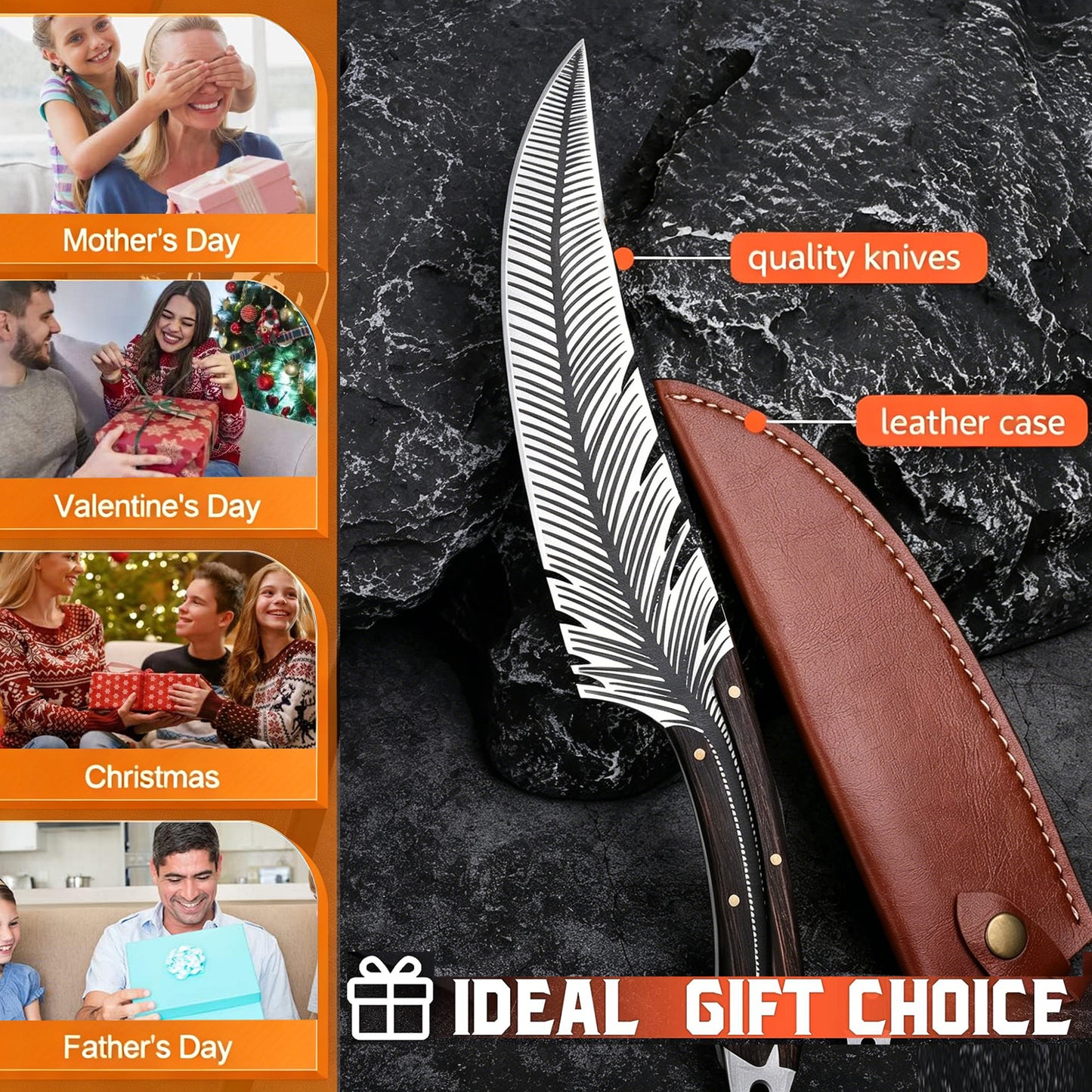 ACMETOP Feather Knife Professional Viking Knife Meat Cleaver Butcher Knife Boning Knife for Kitchen Camping Chef Knives Gifts for Men Women