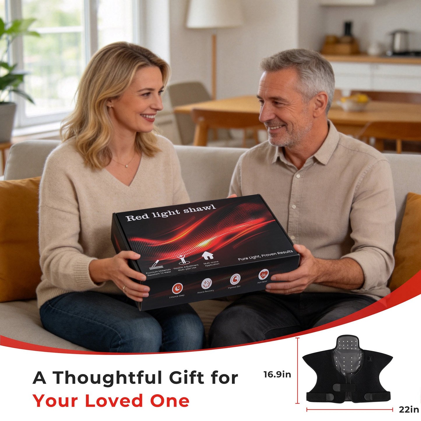 Morfone Red Light Shoulder Wrap, 3-in-1 Chip Red Light for Shoulder & Neck, 660nm & 850nm Infrared Light Pad with 3 Modes and 5 Levels for Home Use