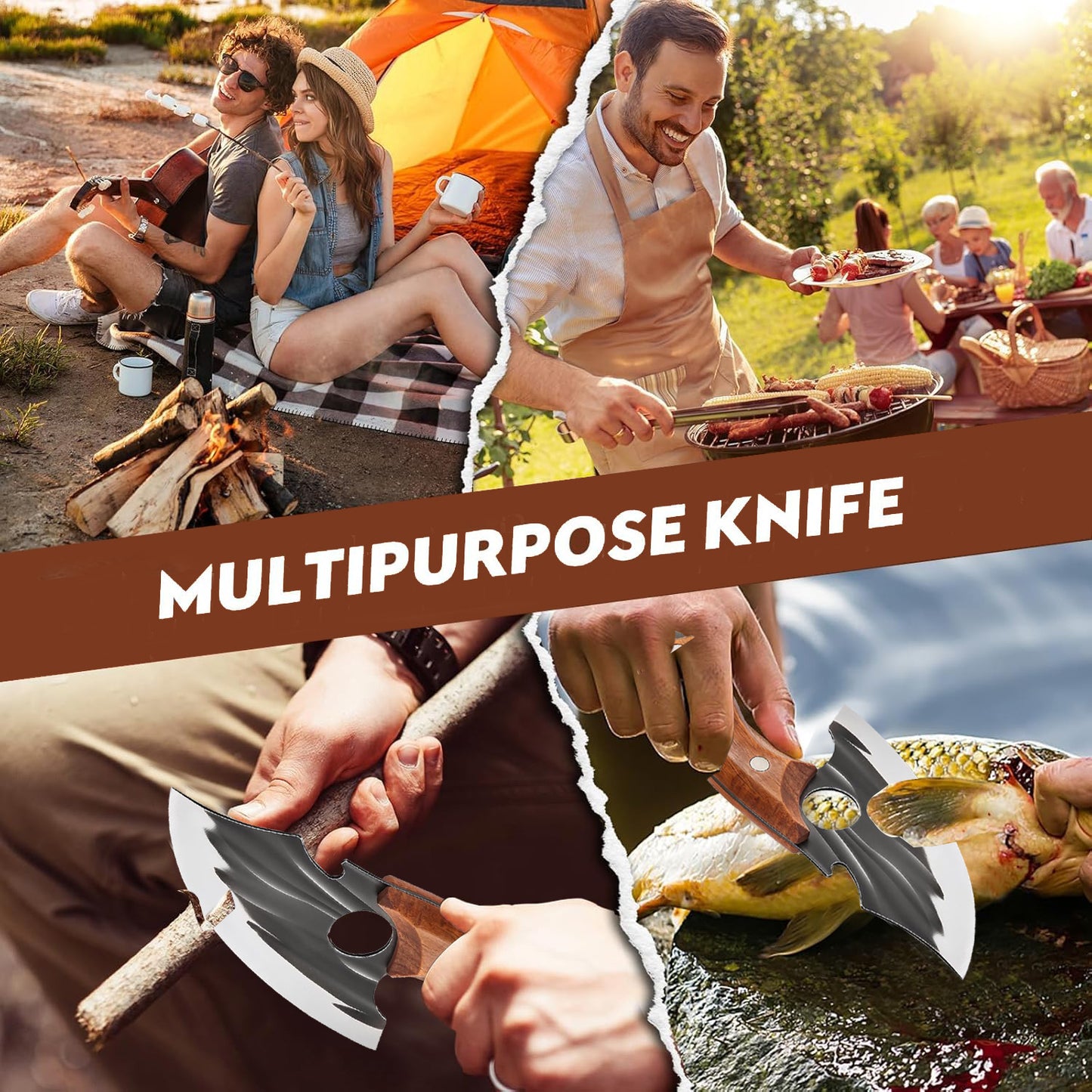 ACMETOP Chef Kitchen Knife, Viking Boning Knife for Meat Cutting, Hand Forged High Carbon Steel Cooking Cutting Knife for Home Camping BBQ