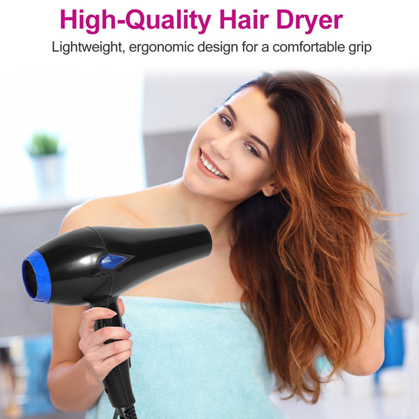 Morfone Hair Dryer, Professional Negative Ionic Thermo-Control Blow Dryer with Hair Diffuser & Nozzle, Black