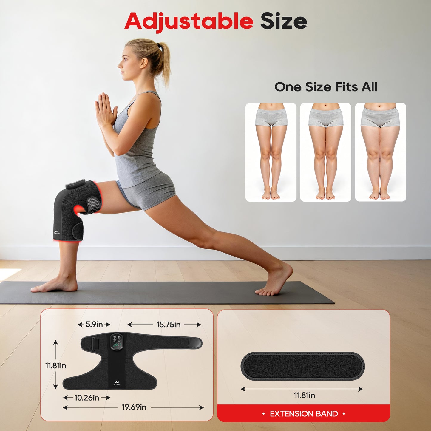 Morfone Cordless Red Light Knee Massager with 3 Heat & 3 Vibration, 660nm & 850nm Infrared Light Knee Brace with Timer，Ideal Gift for Women Man