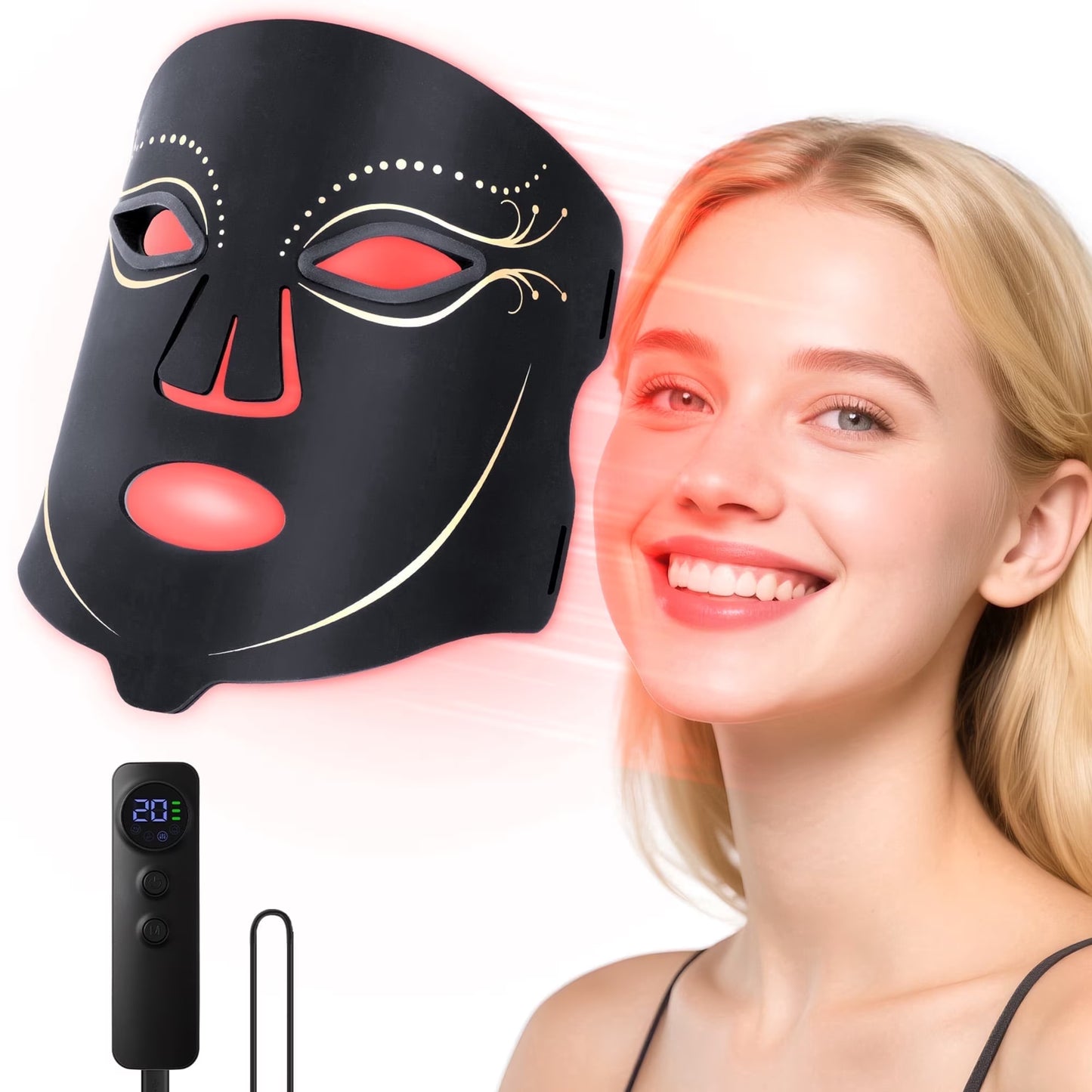 Morfone Red Light Therapy Mask for Face, Led Face Mask with Massage Function, 4 Modes, Portable Red Light Mask for Skincare at Home, Travel