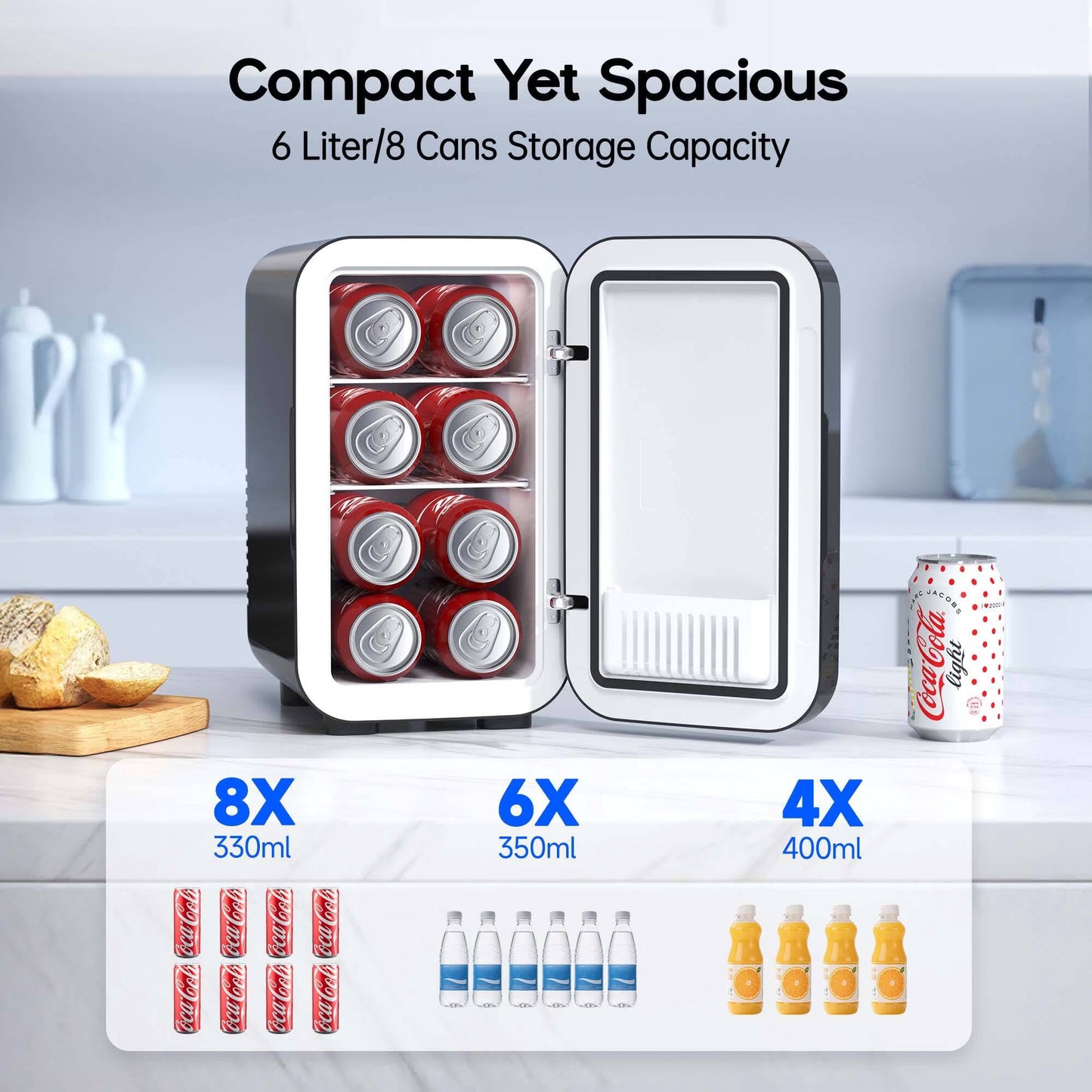 BEICHEN Mini Fridge, 6 Liter/8 Can Small Fridge, AC/DC Portable Skincare Fridge, Cooler and Warmer Refrigerators for Bedroom, Skincare, Beverage, Office, Dorm, Car, Black