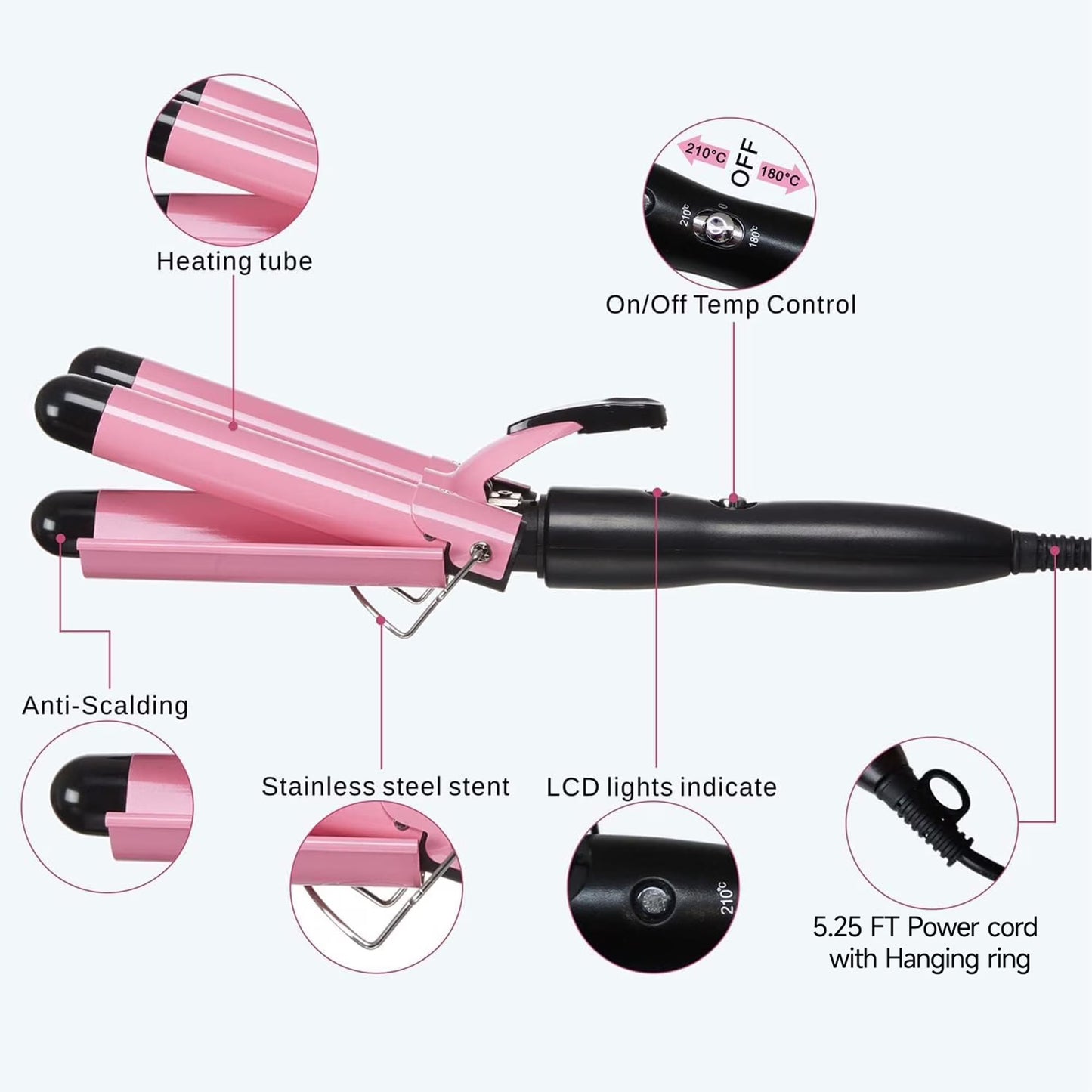 Morfone 3 Jumbo Barrel Curling Iron Wand 22mm Hair Waver Temperature Adjustable Ceramic Big Waves Hair Crimper