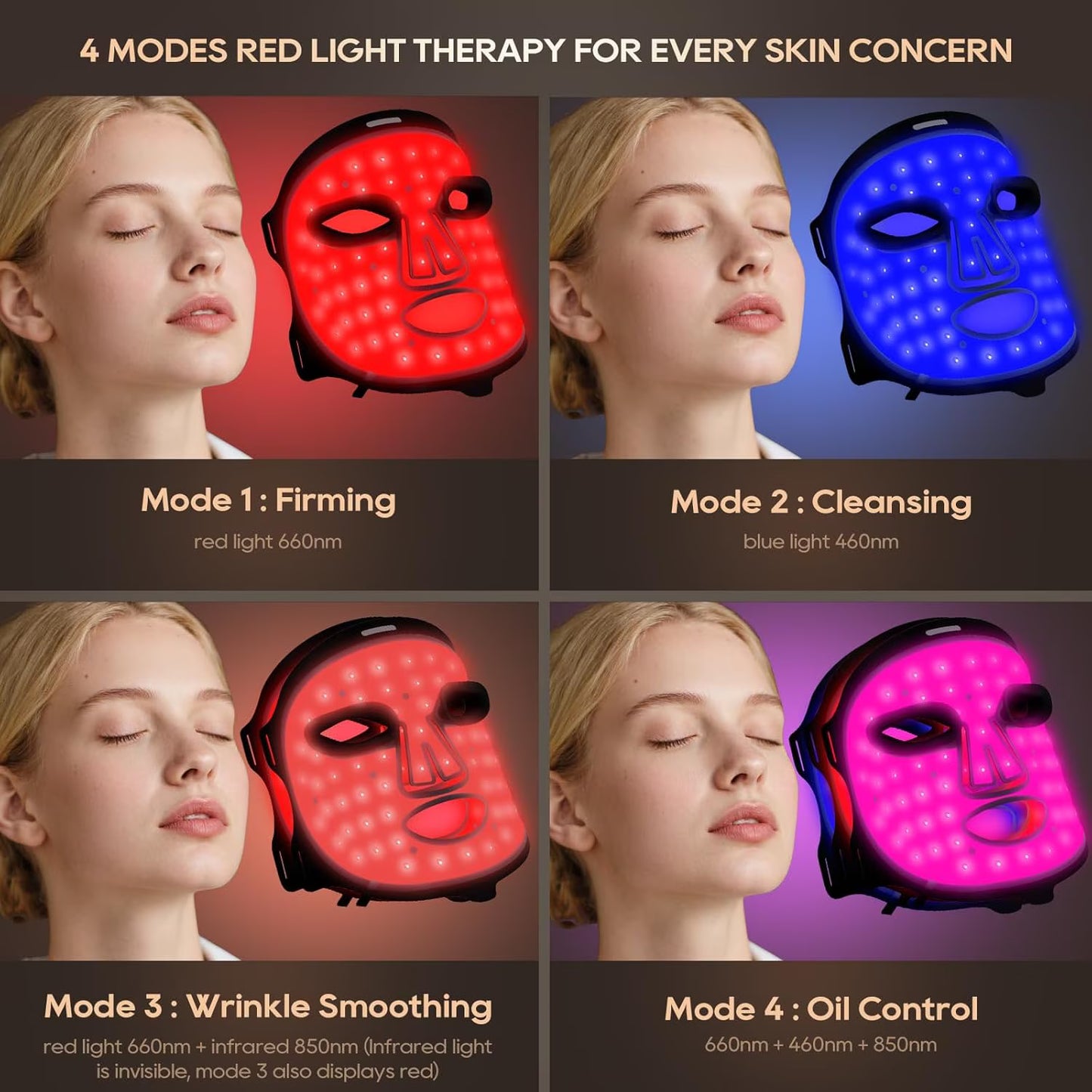 Morfone Red Light Therapy Mask for Face, Led Face Mask with Massage Function, 4 Modes, Portable Red Light Mask for Skincare at Home, Travel