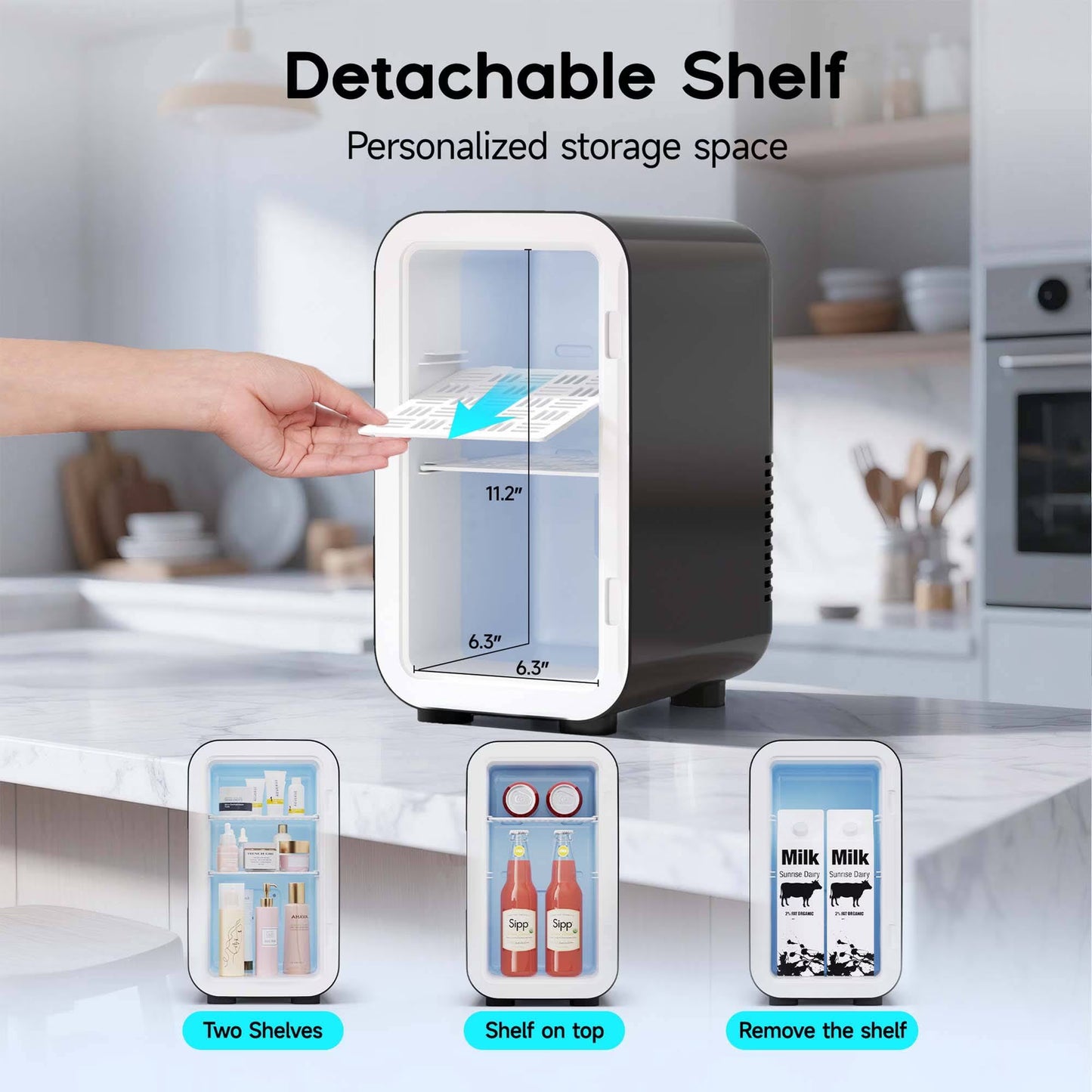 BEICHEN Mini Fridge, 6 Liter/8 Can Small Fridge, AC/DC Portable Skincare Fridge, Cooler and Warmer Refrigerators for Bedroom, Skincare, Beverage, Office, Dorm, Car, Black
