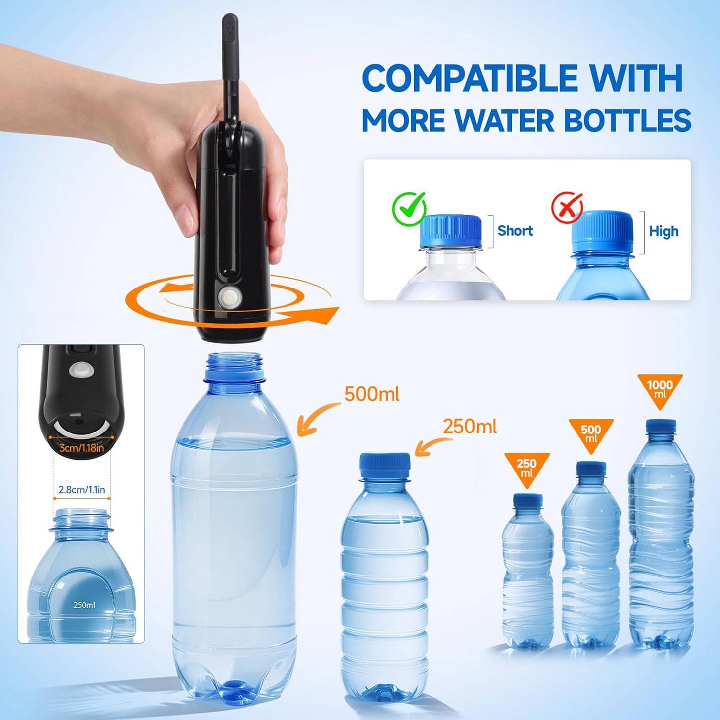 Morfone Portable Bidet for Travel, High Pressure Electric Handheld Sprayer 350ML with Dual Spray Modes, Rechargeable Waterproof Travel Bidet for Women, Men, Black