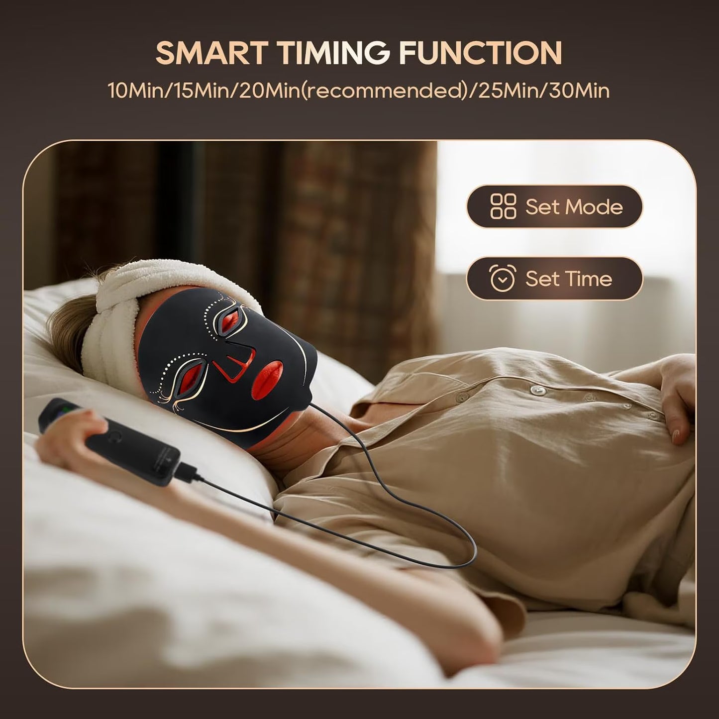 Morfone Red Light Therapy Mask for Face, Led Face Mask with Massage Function, 4 Modes, Portable Red Light Mask for Skincare at Home, Travel