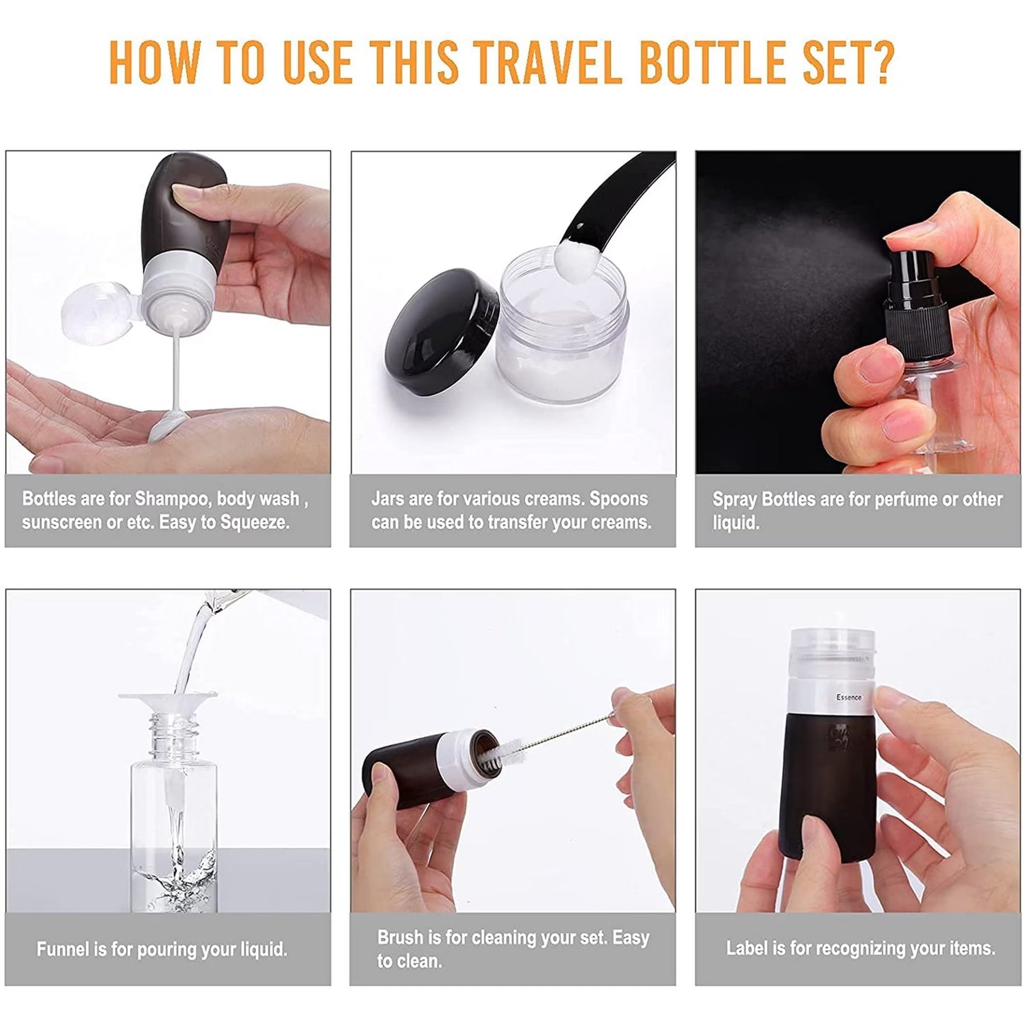 Morfone 16 Pack Silicone Travel Bottles Set for Toiletries TSA Approved Travel Containers Leakproof Squeezable Refillable Travel Accessories 2oz 3oz for Shampoo Conditioner Lotion Liquids