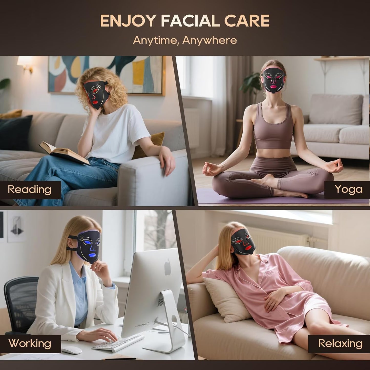 Morfone Red Light Therapy Mask for Face, Led Face Mask with Massage Function, 4 Modes, Portable Red Light Mask for Skincare at Home, Travel