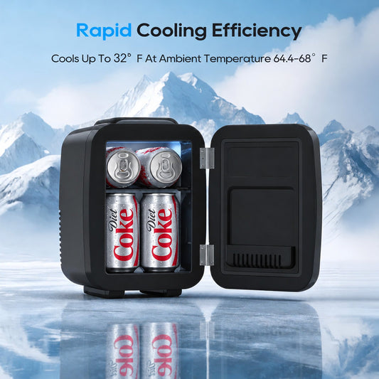 Mini Fridge for Bedroom, 4L/6 Can Small Refrigerator, Skincare Fridge for Drinks, Cosmetics, Beverage, Food, Black