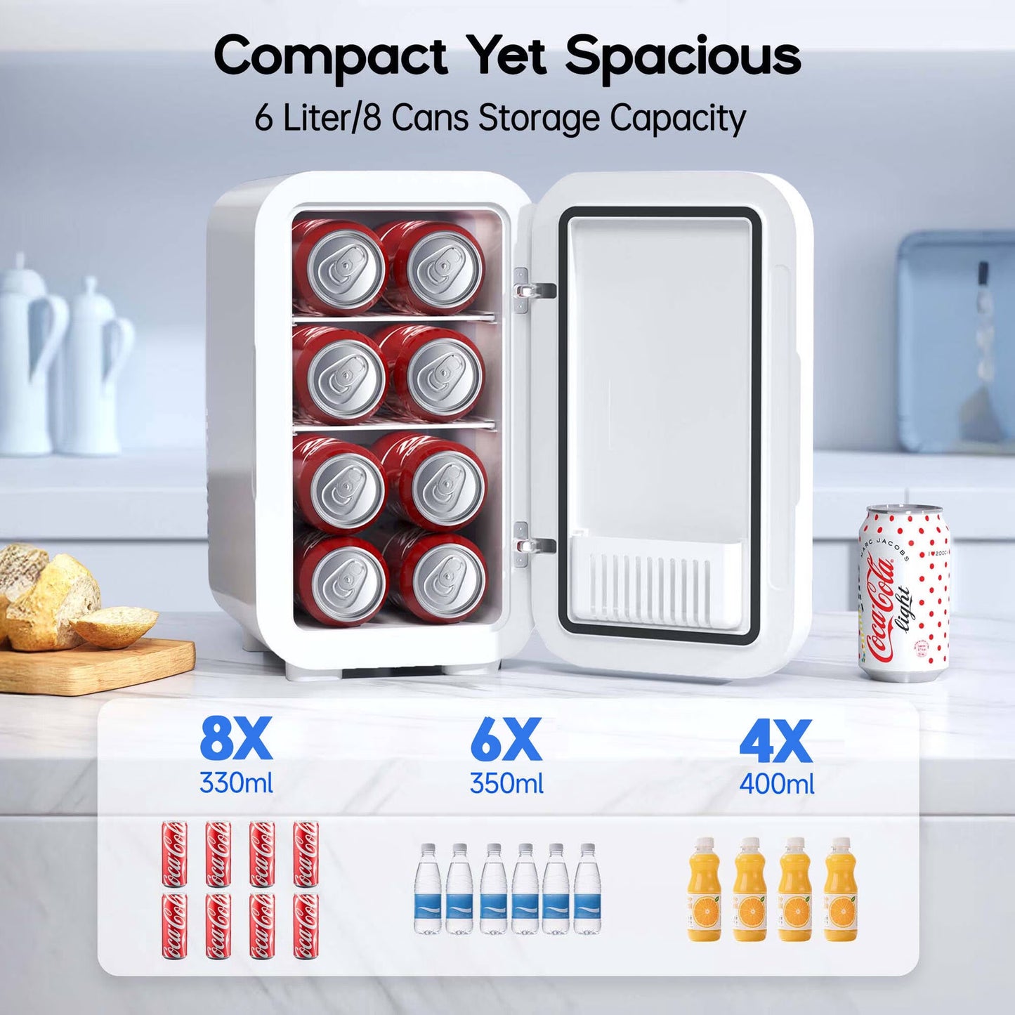 BEICHEN Mini Fridge, 6 Liter/8 Can Small Fridge, AC/DC Portable Skincare Fridge, Cooler and Warmer Refrigerators for Bedroom, Skincare, Beverage, Office, Dorm, Car, White